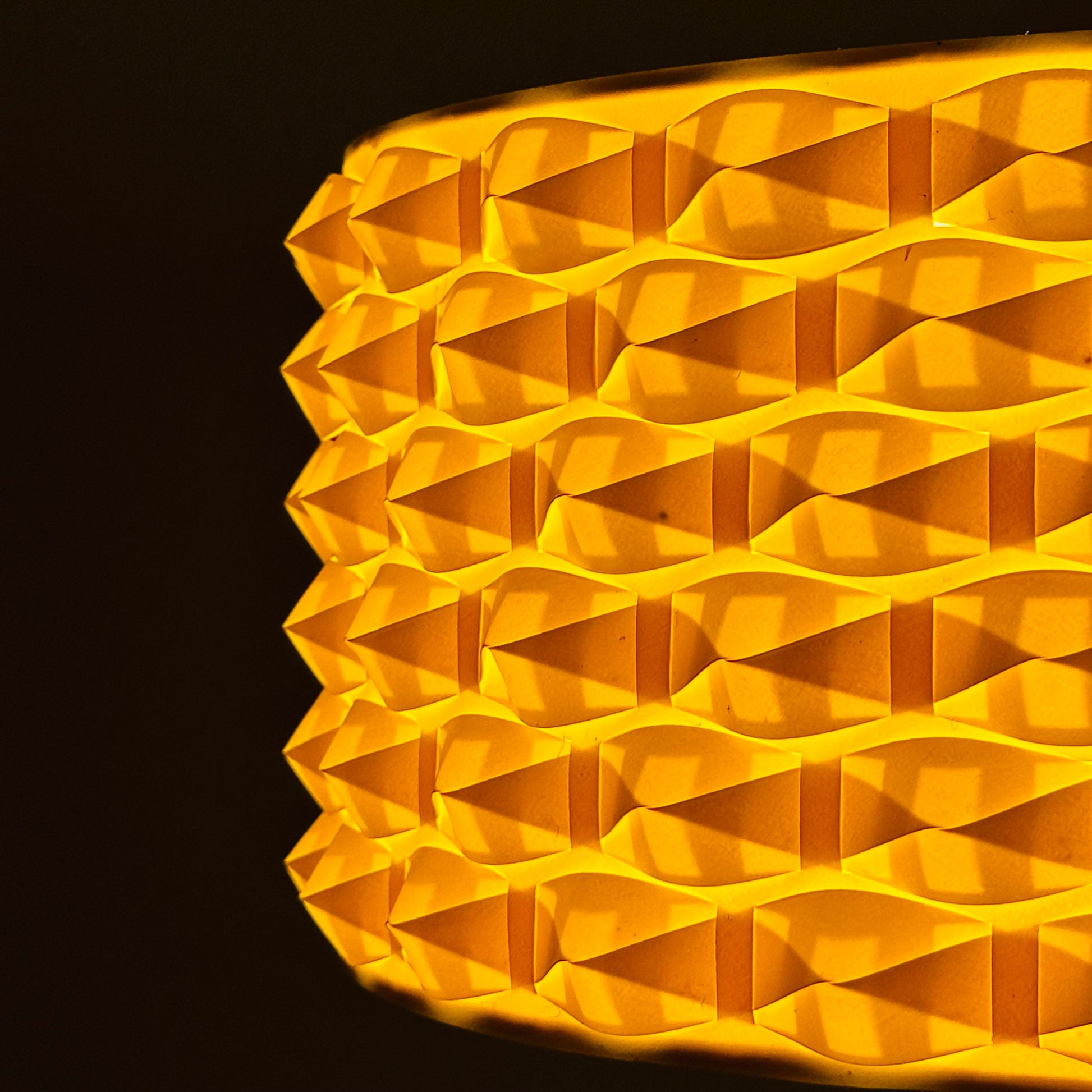 Rare Space age yellow plastic pendant lamp with fabric details 1970s