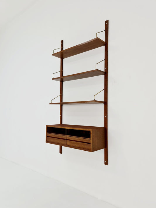 Midcentury Danish walnut Wall-Mounted Shelving Unit, by Royal for Poul Cadovius, 1960s