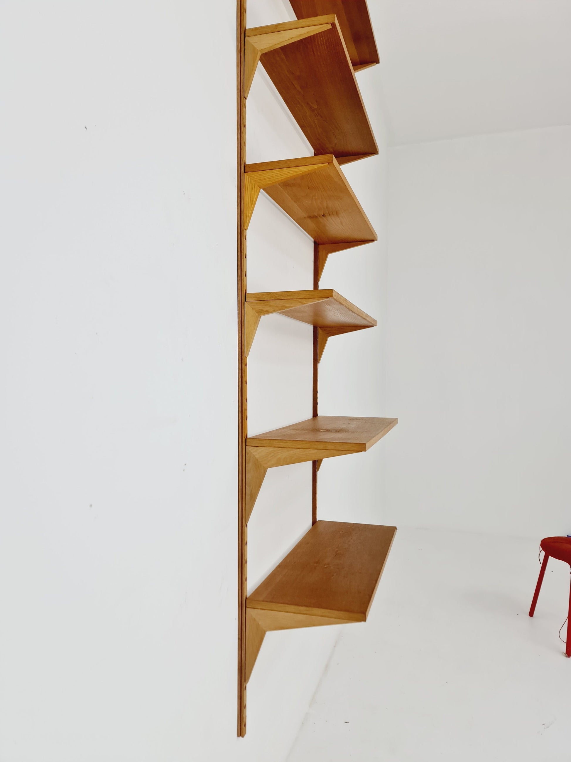 Midcentury Danish Oak Wall-Mounted Shelving Unit, by Poul Cadovius, 1960s