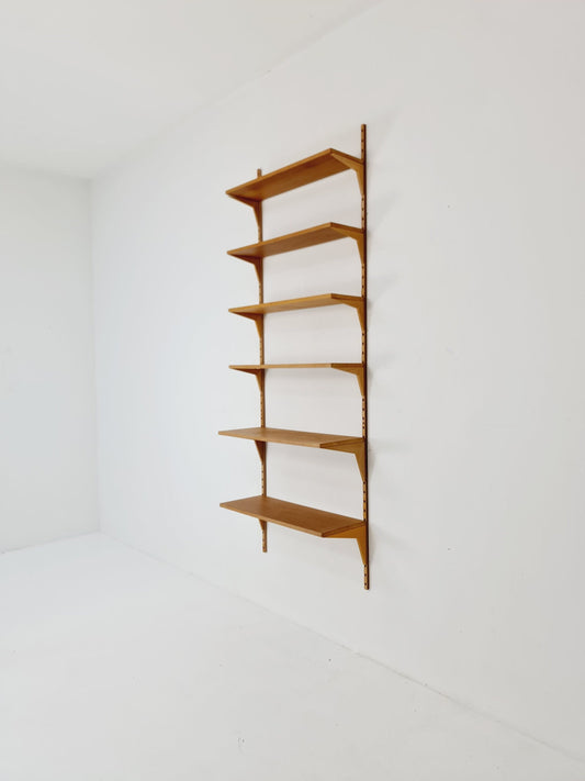 Midcentury Danish Oak Wall-Mounted Shelving Unit, by Poul Cadovius, 1960s