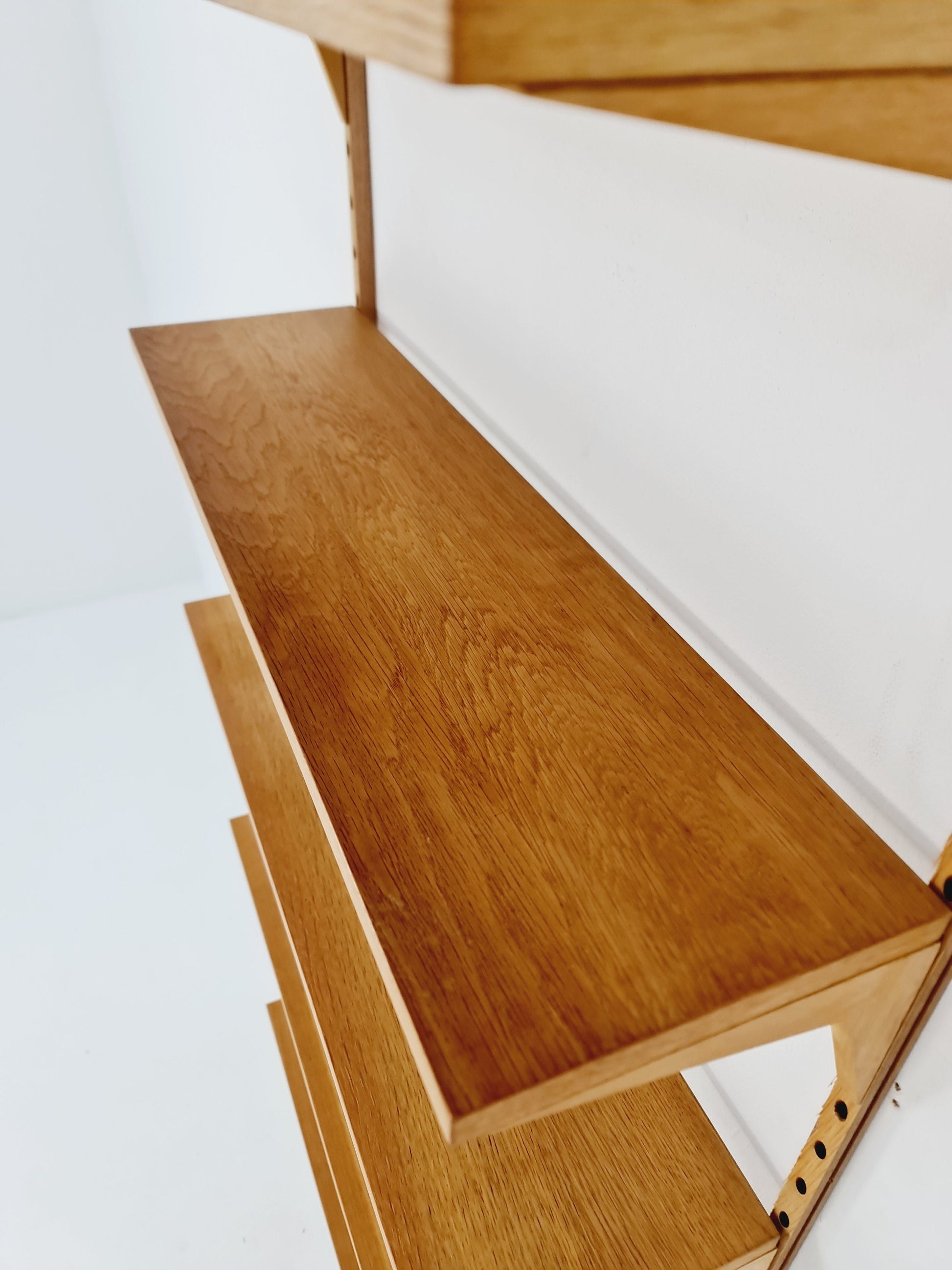 Midcentury Danish Oak Wall-Mounted Shelving Unit, by Poul Cadovius, 1960s