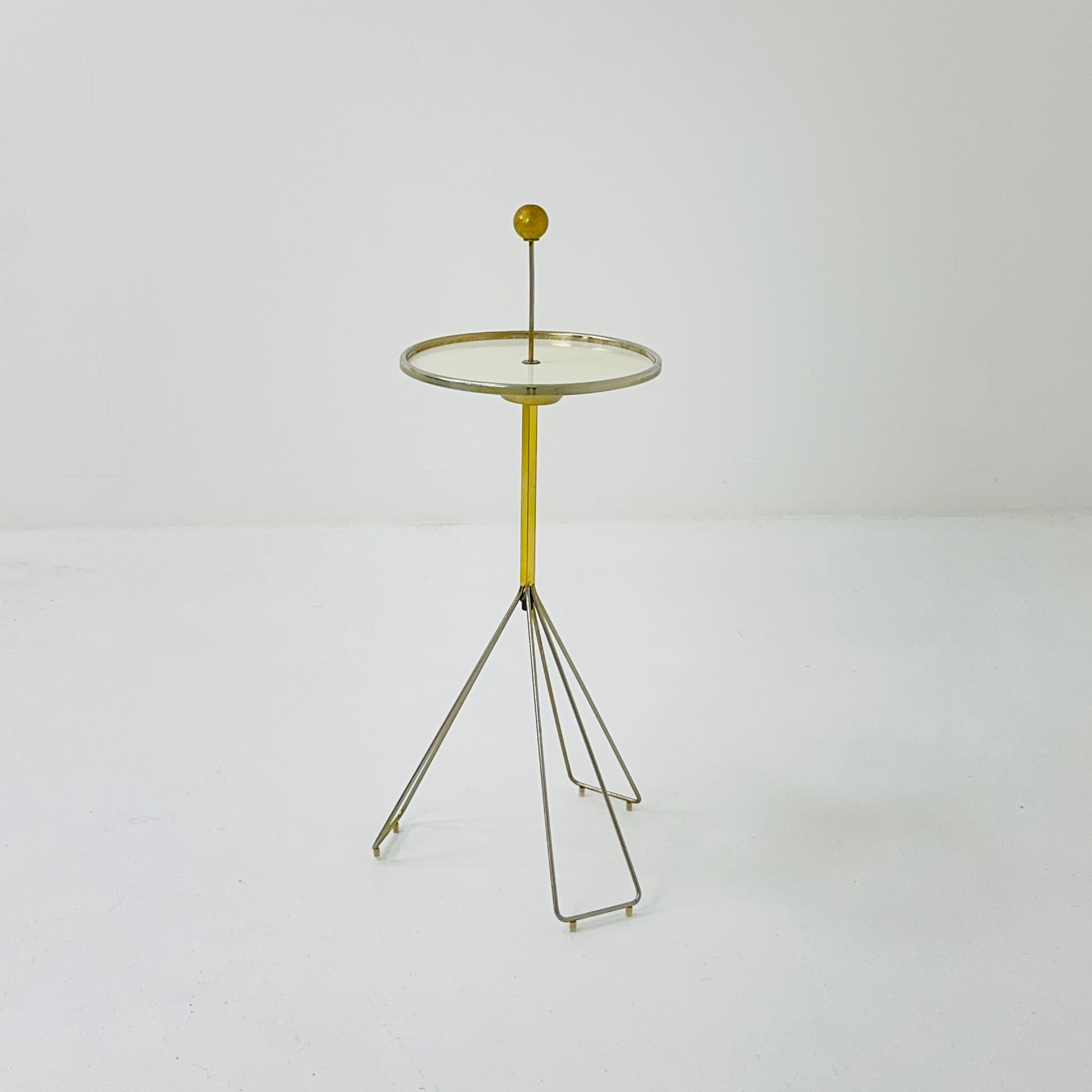 Mid century Side table with brass stand and beige plate - 1950s