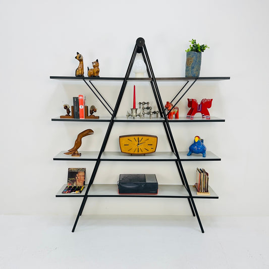 Bauhaus mid century triangle metal & wood shelf /book shelf system 1970s