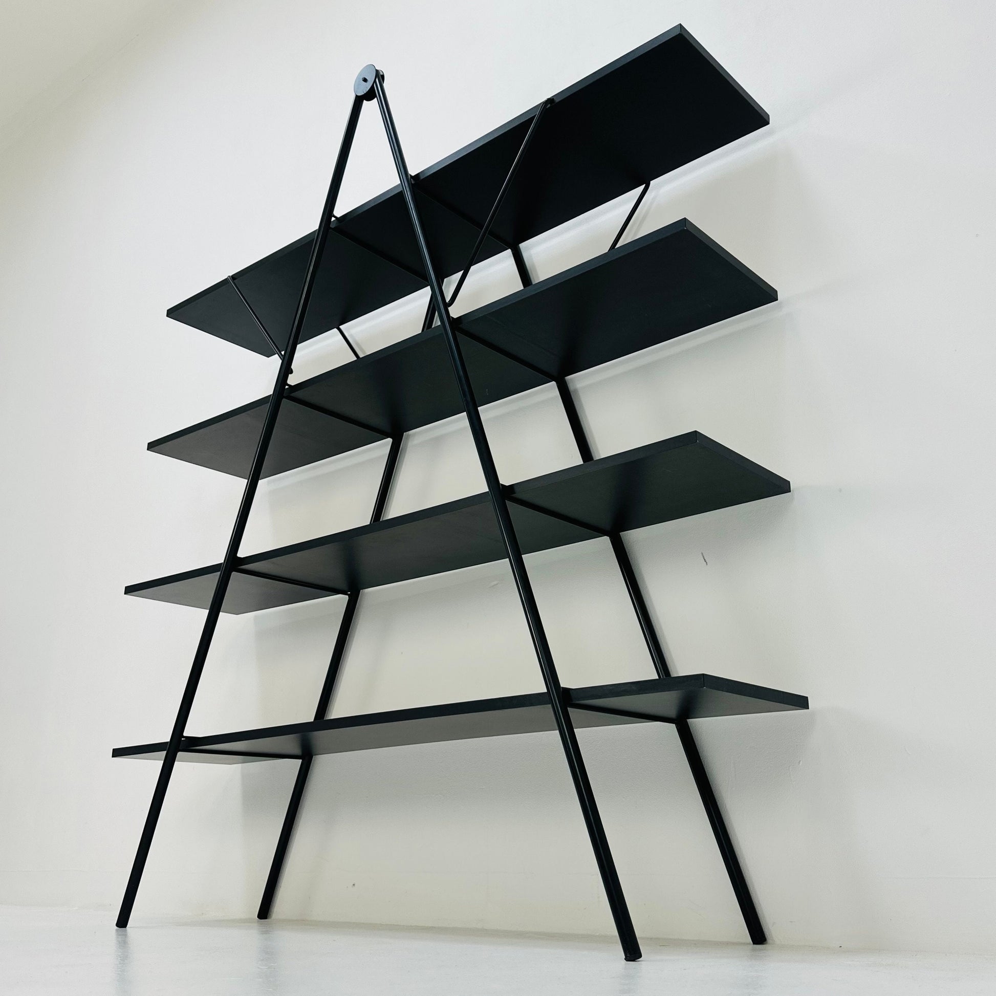 Bauhaus mid century triangle metal & wood shelf /book shelf system 1970s