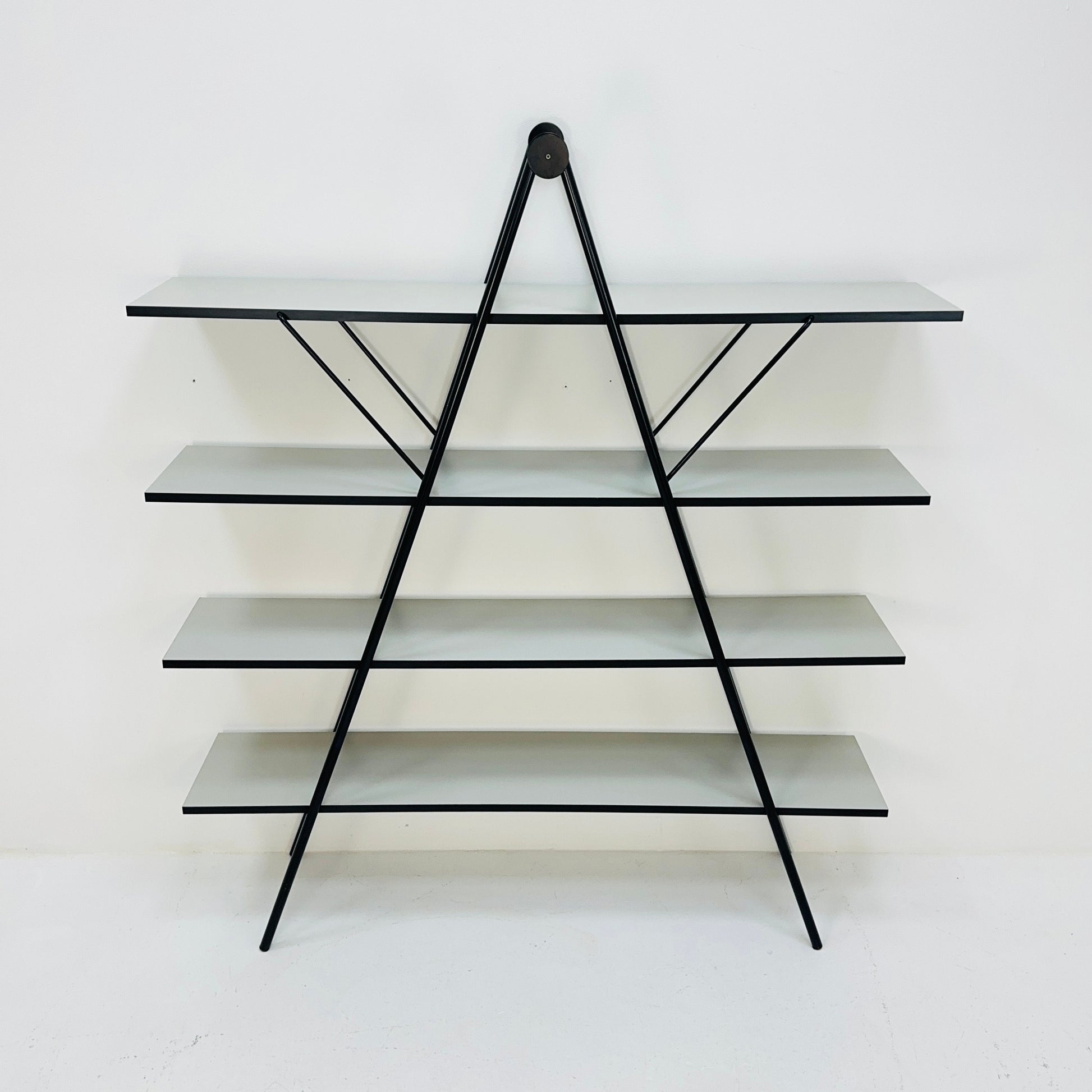 Bauhaus mid century triangle metal & wood shelf /book shelf system 1970s