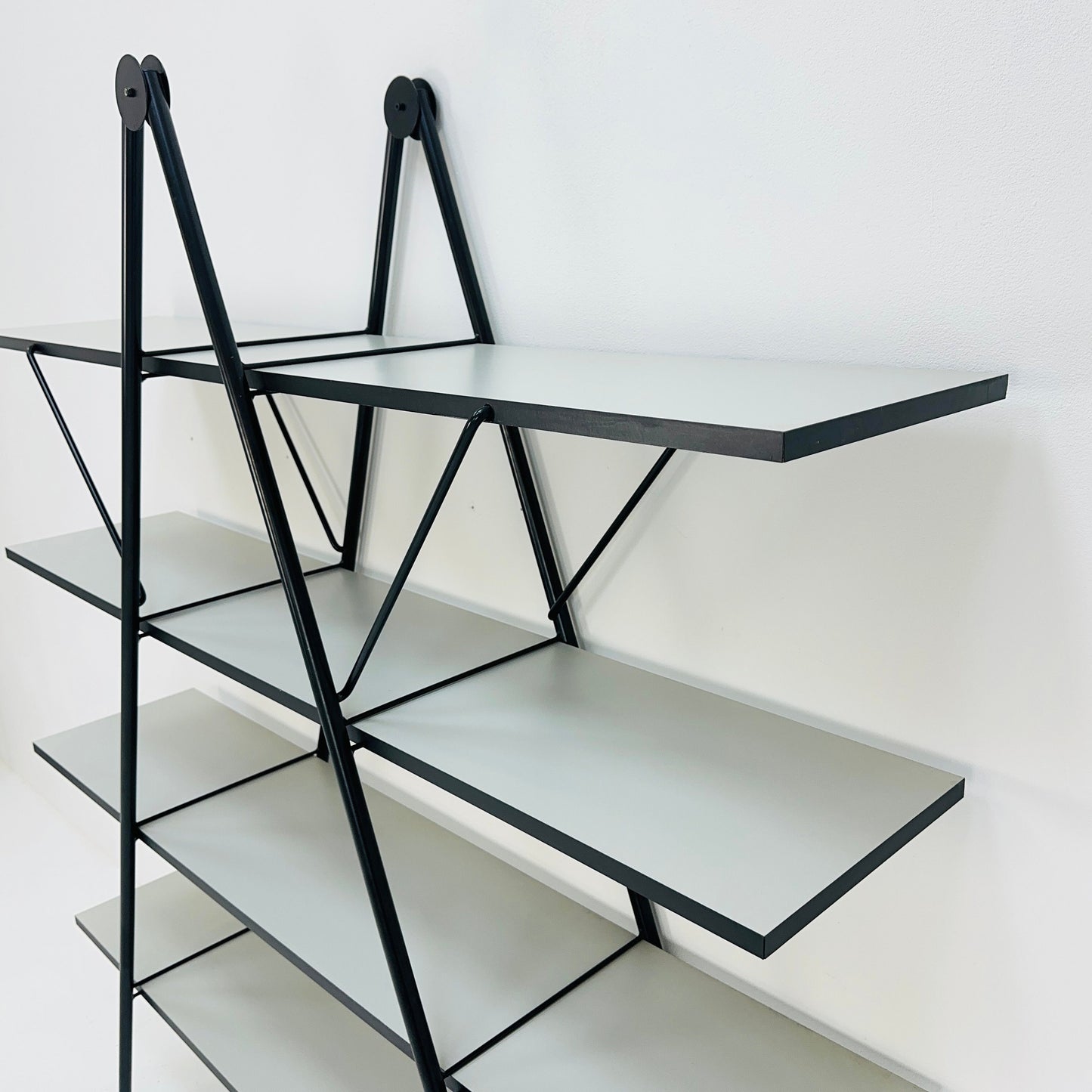 Bauhaus mid century triangle metal & wood shelf /book shelf system 1970s