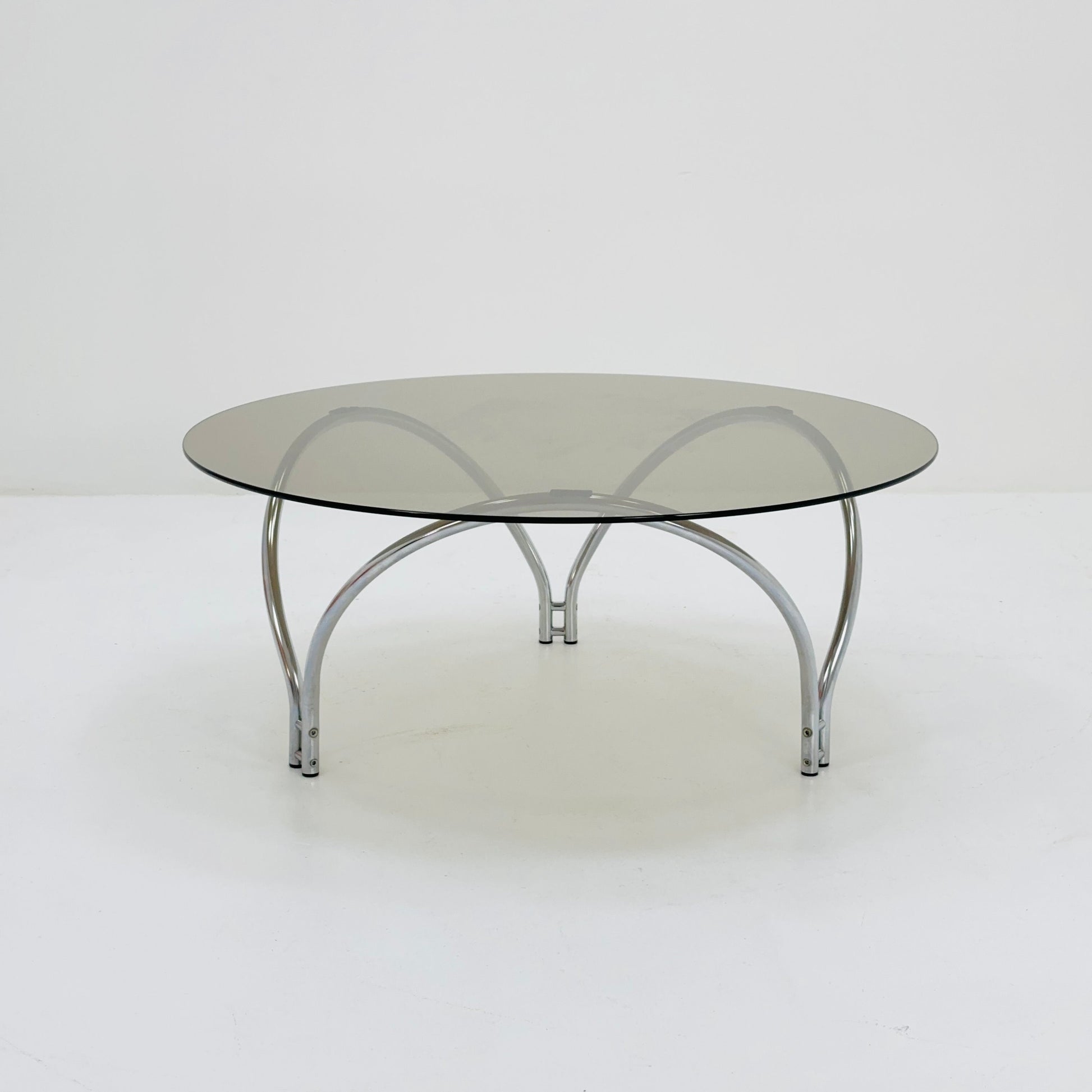 Mid century smoked glass and chrome coffee table 1970s.