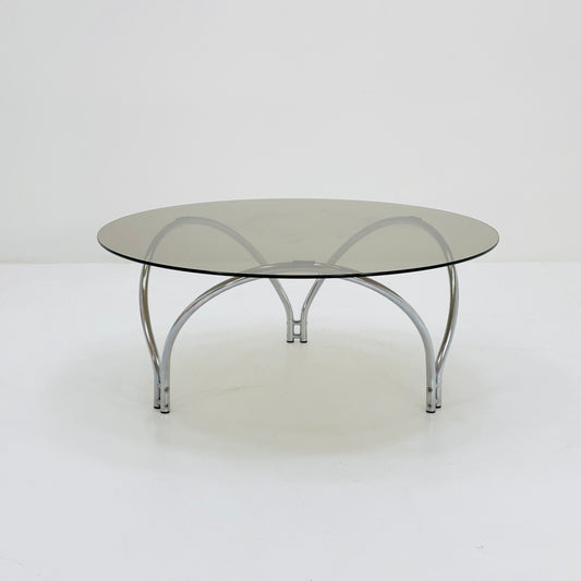 Mid century smoked glass and chrome coffee table 1970s.