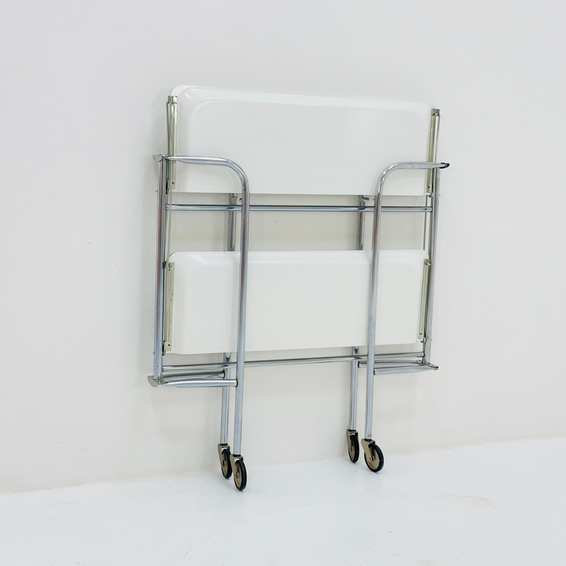 Mid-Century Italian Folding white Plastic & Metal Serving Trolley, 1970s