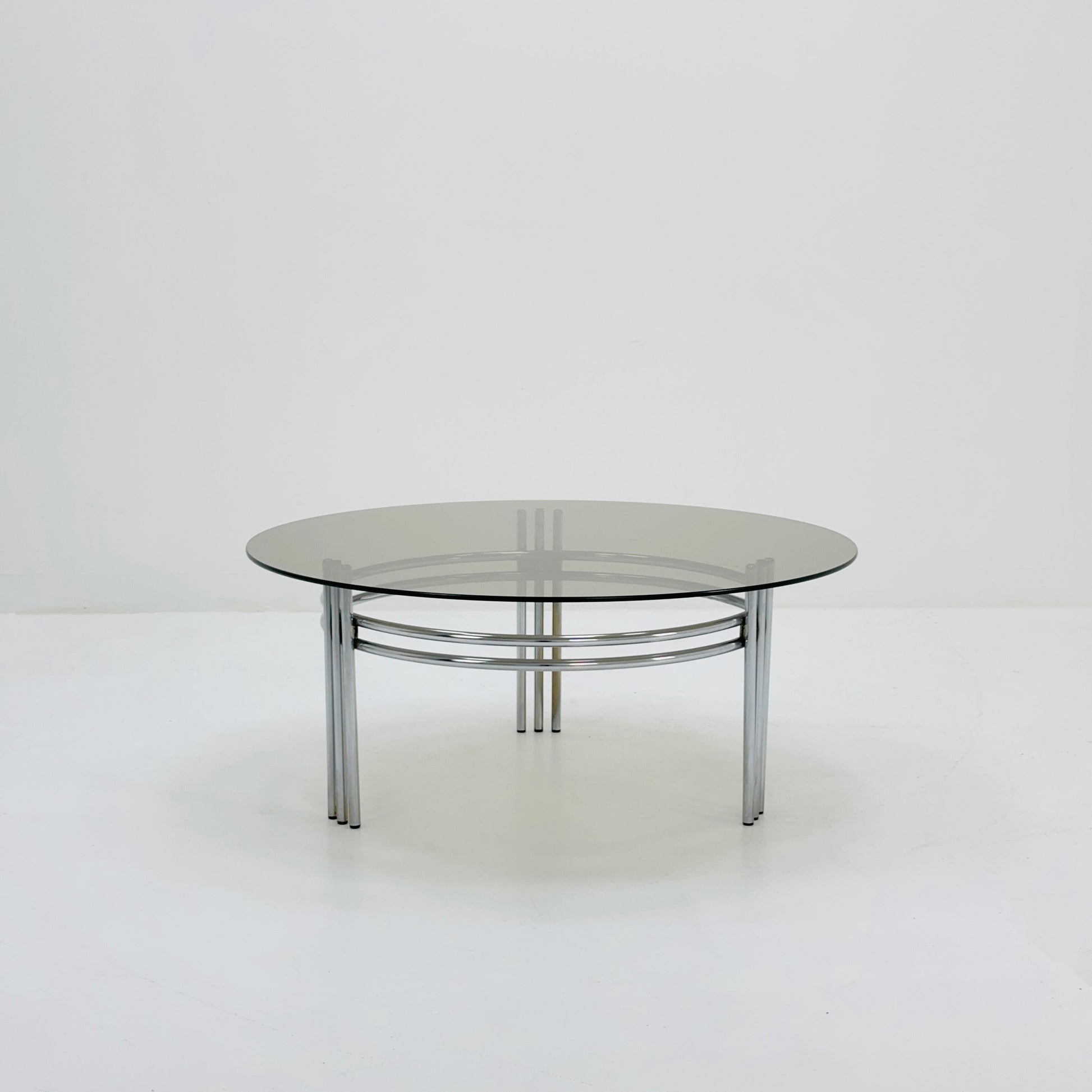 Mid century smoked Glass & Chrome Coffee Table, 1970s
