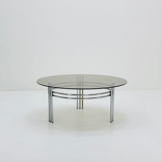 Mid century smoked Glass & Chrome Coffee Table, 1970s