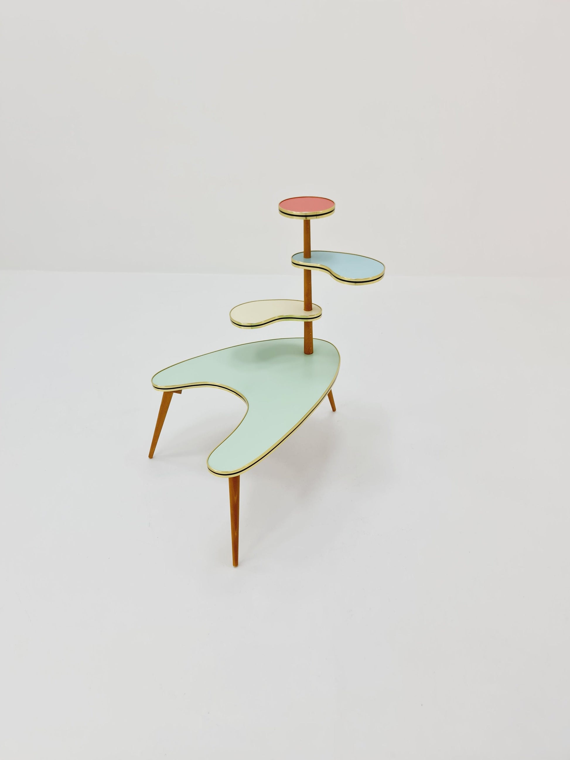 Big 1950s German Plant Stand, Colorful Vintage Mid-Century Minimalist Indoor Plant Stand Side Table Retro flower table