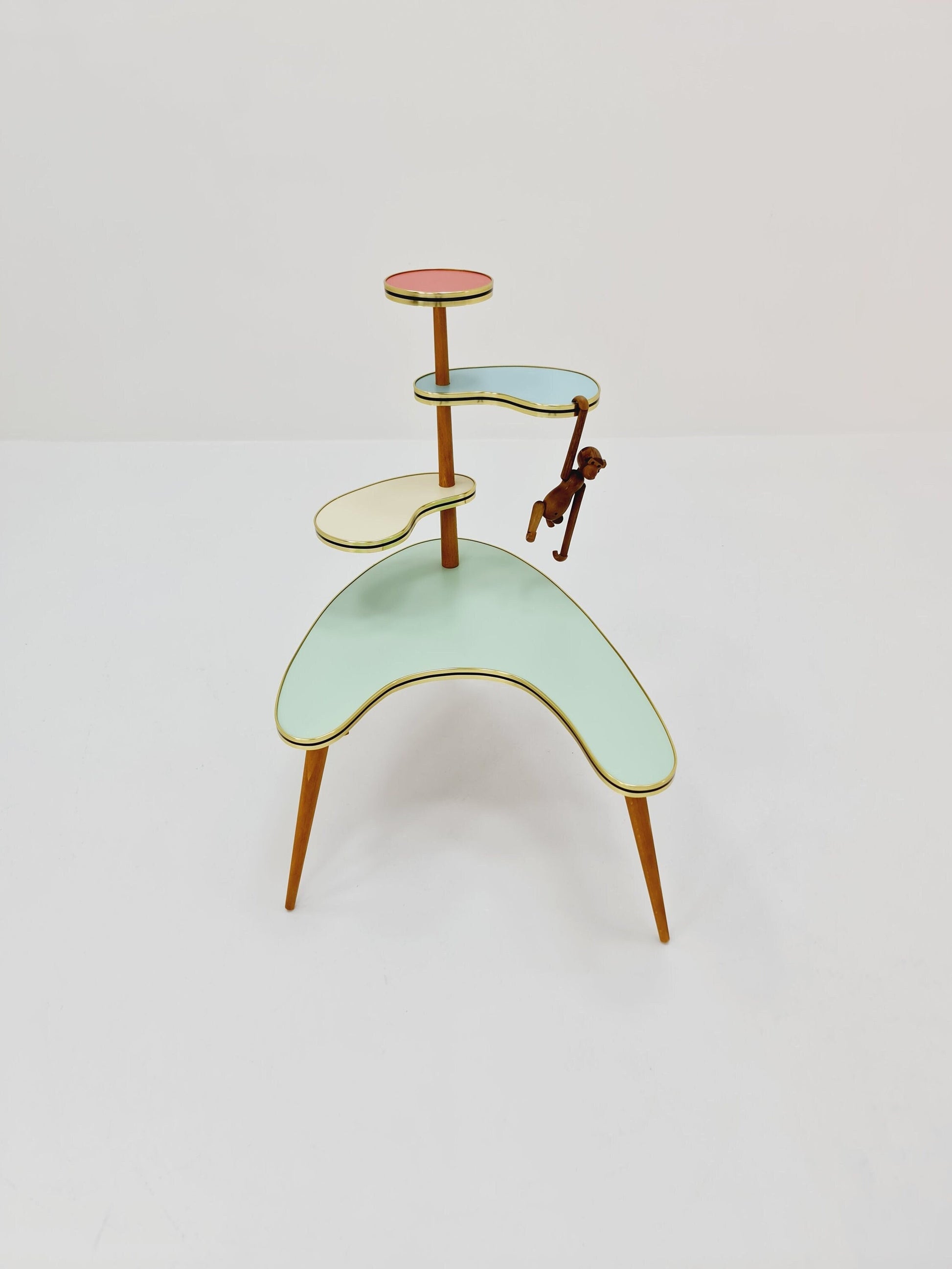 Big 1950s German Plant Stand, Colorful Vintage Mid-Century Minimalist Indoor Plant Stand Side Table Retro flower table