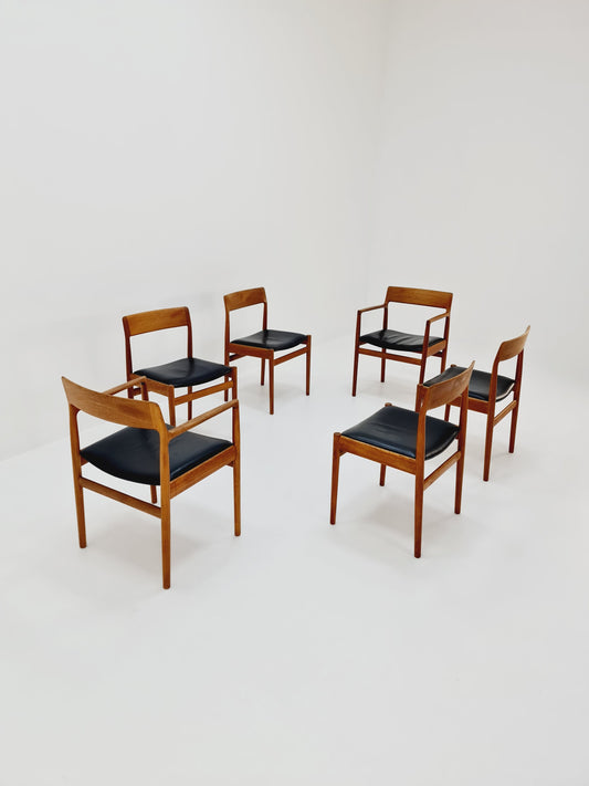 Danish teak with leather sits dining chairs by Johannes Nogaard 1960s, set of 6