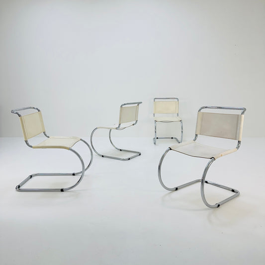 set of 4 MR10 lounge white leather chairs design by Ludwig Mies van der Rohe , 1980s Italy