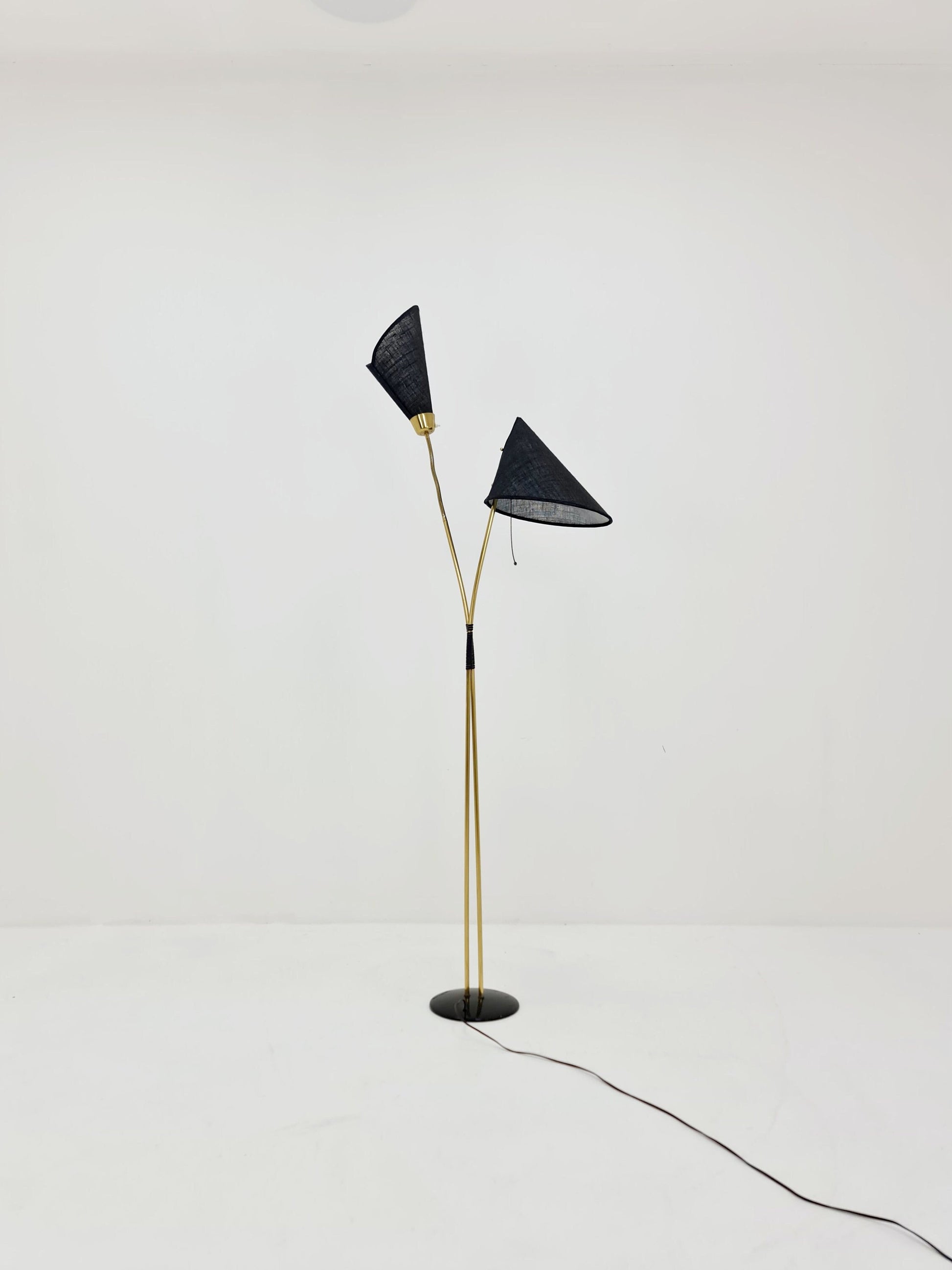 German Modern three flex arms brass floor lamp, tütenlampe, 1950s