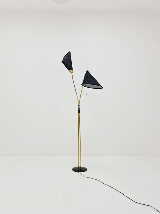 German Modern three flex arms brass floor lamp, tütenlampe, 1950s