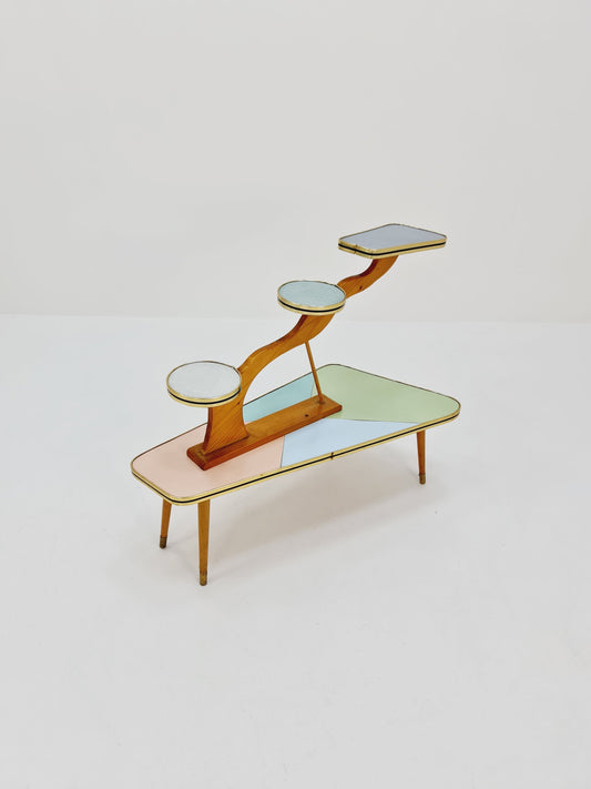 Big 1950s German Plant Stand, Colorful Vintage Mid-Century Minimalist Indoor Plant Stand Side Table Retro flower table