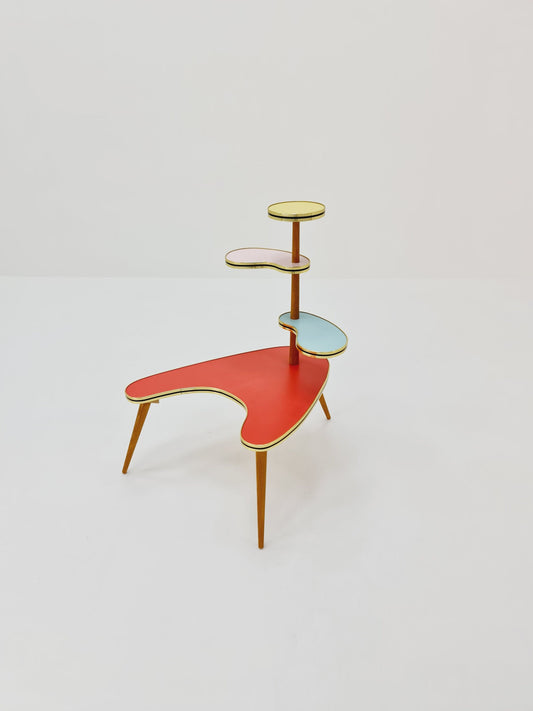 1950s German Plant Stand, Colorful Vintage Mid-Century Minimalist Indoor Plant Stand Side Table Retro flower table