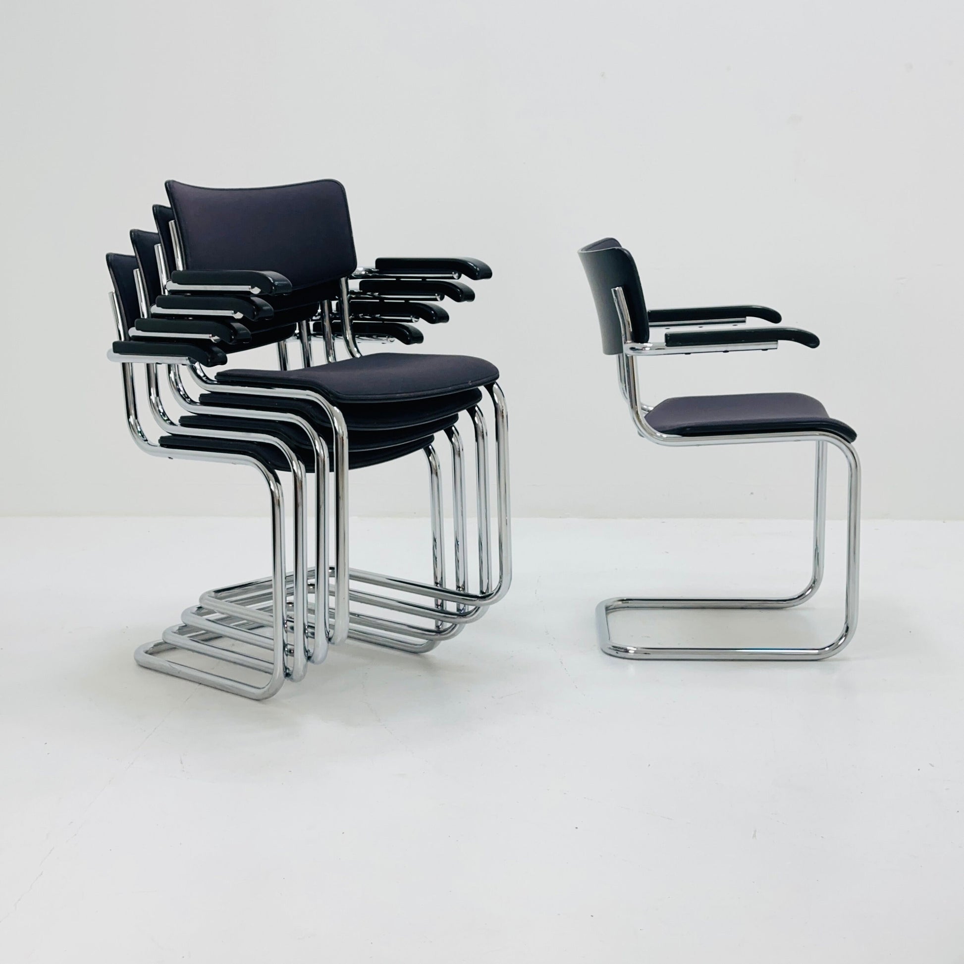 Set of 6 Mid century Bauhaus design armchairs designed by mart stam for Thonet 1980s Germany