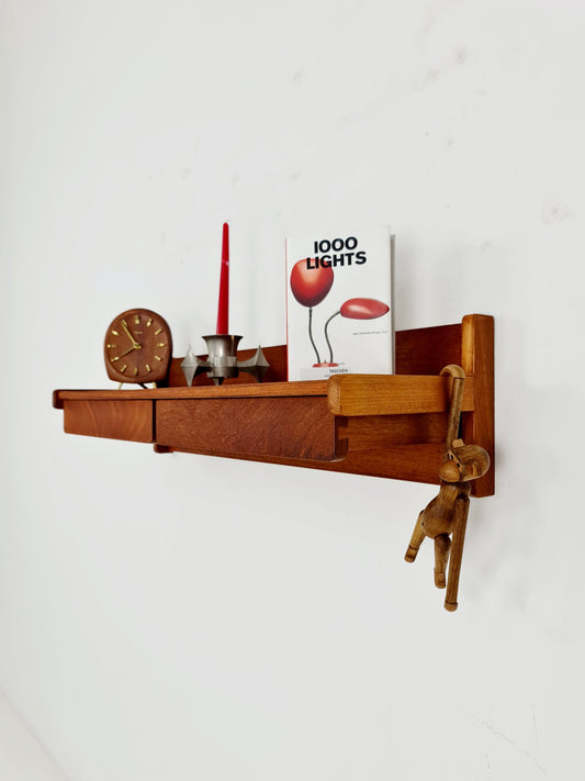 Long Danish solid Teak hanging shelfwith 2 drawers By Aksel kjersgaard , 1960s