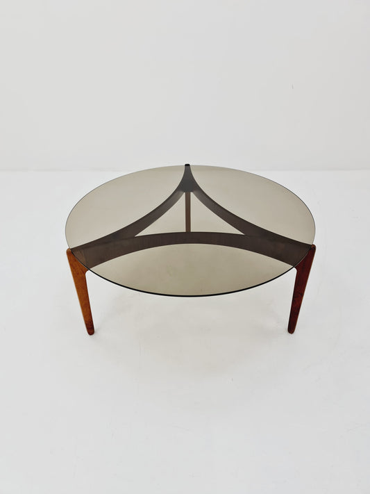 Vintage wood and glass coffee table By Sven Ellekaer for christian Linneberg 1960s