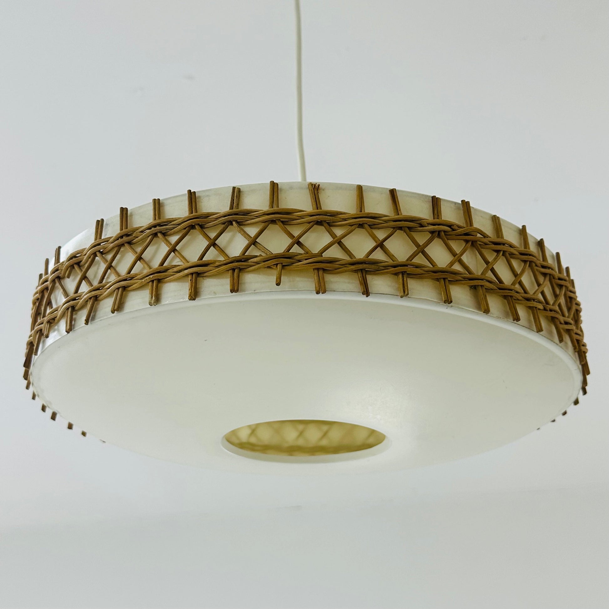 Mid century Round Plastic and Wicker pendant Lamp, Germany, 1960s