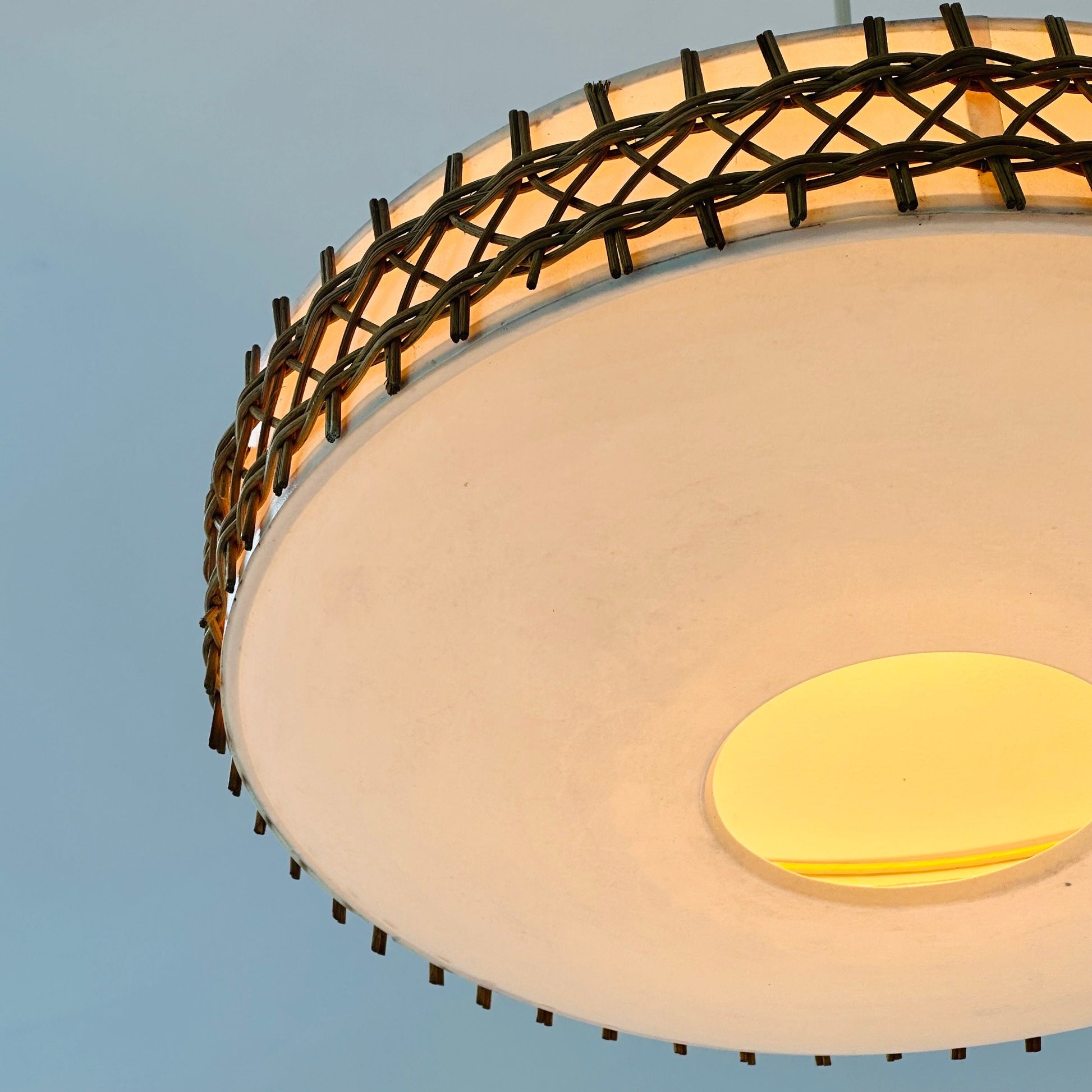 Mid century Round Plastic and Wicker pendant Lamp, Germany, 1960s