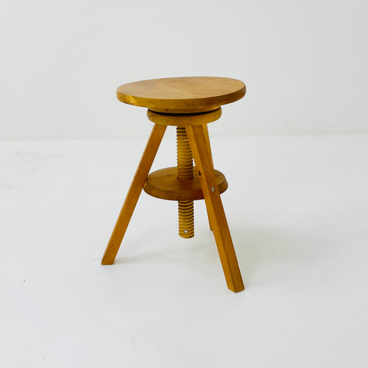 Solid wood adjustable screw craftsman stool 1960s 
