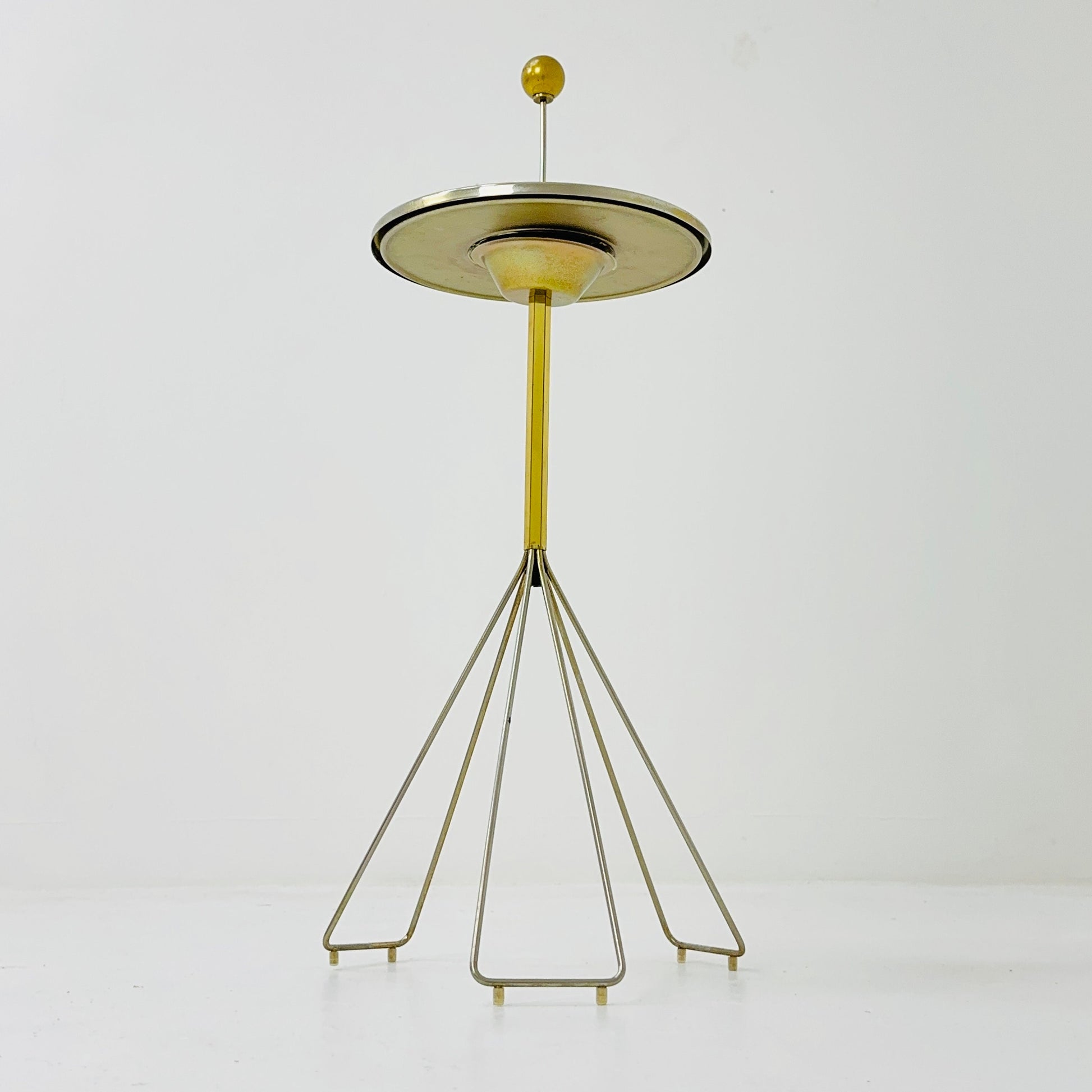 Mid century Side table with brass stand and beige plate - 1950s