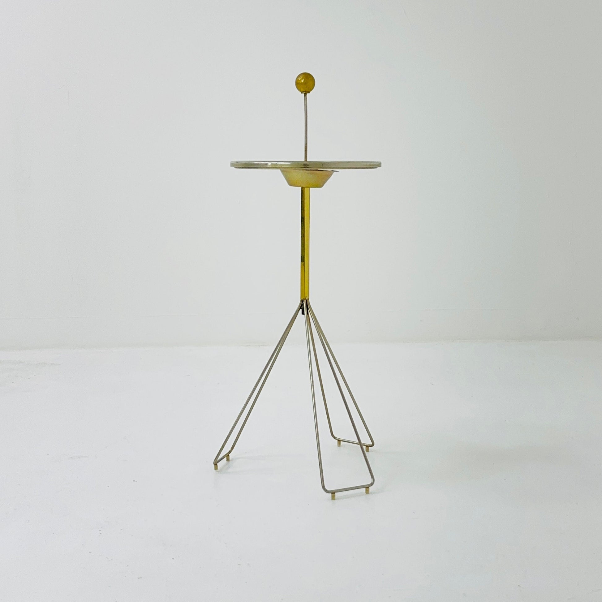 Mid century Side table with brass stand and beige plate - 1950s