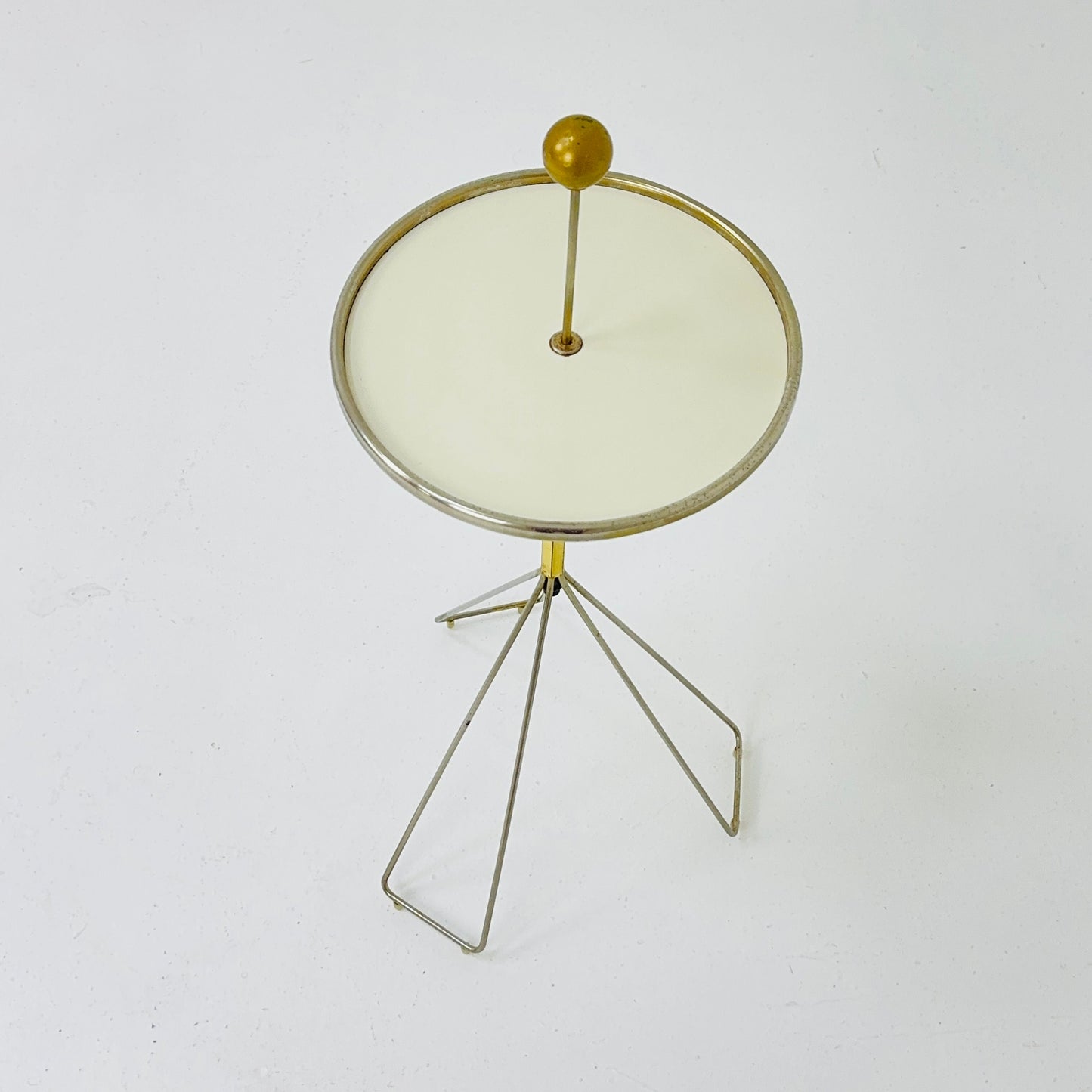 Mid century Side table with brass stand and beige plate - 1950s