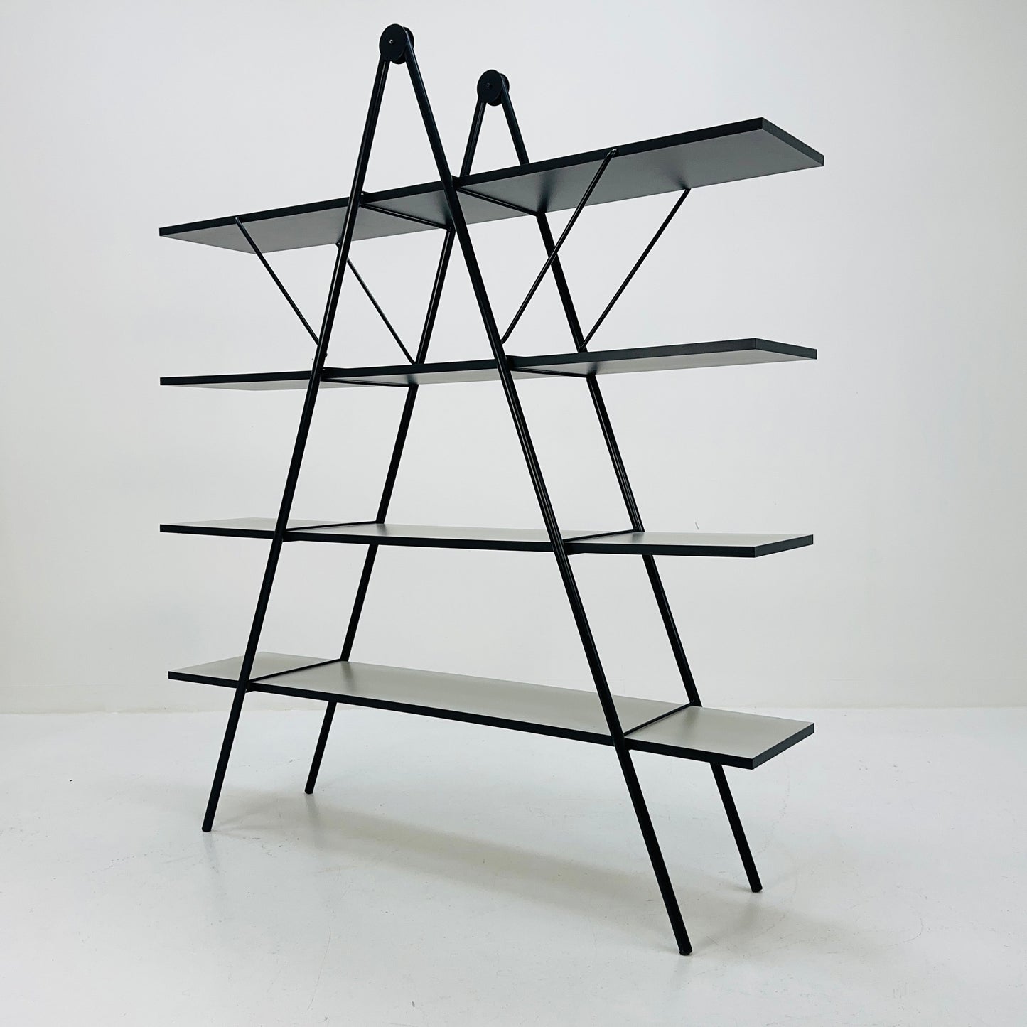 Bauhaus mid century triangle metal & wood shelf /book shelf system 1970s