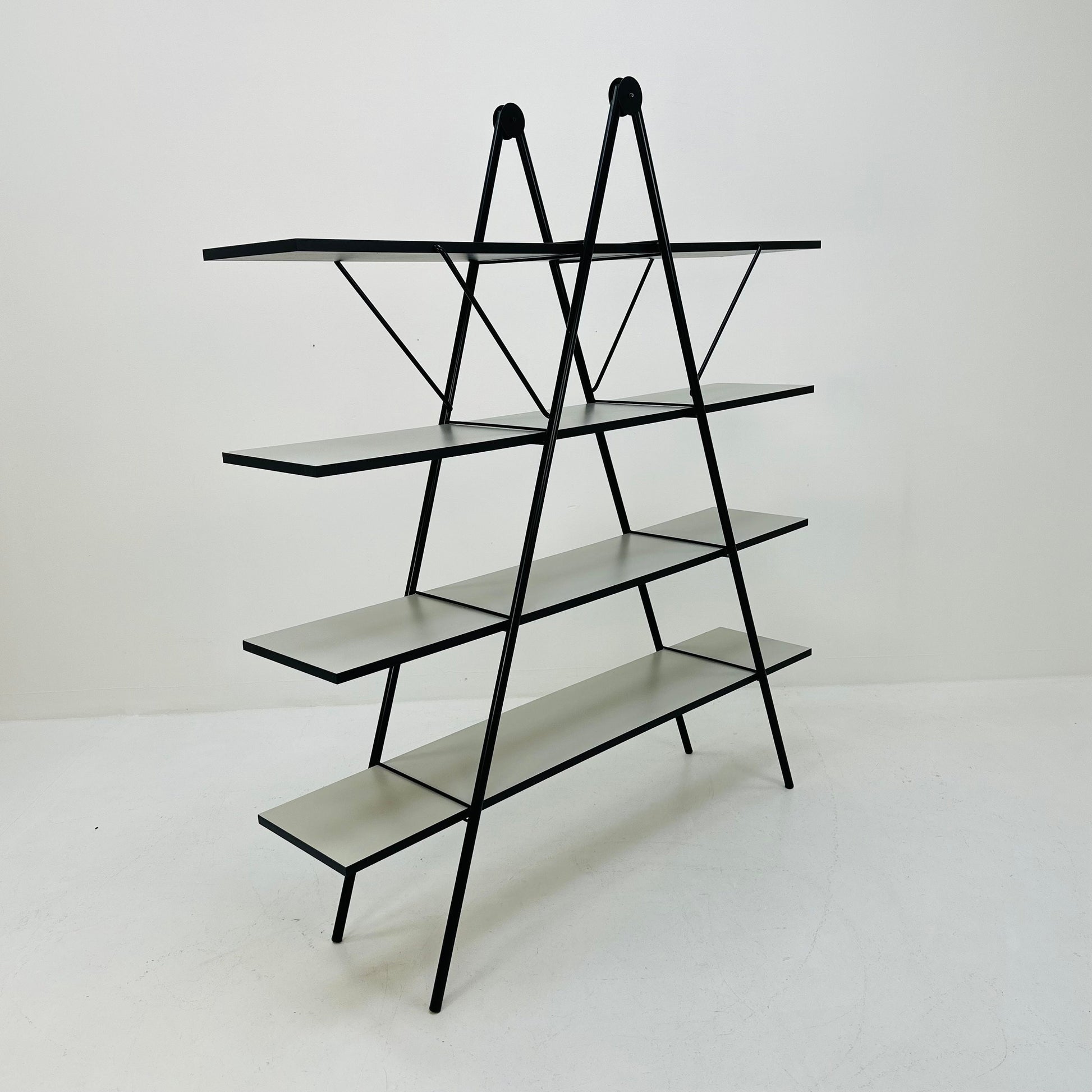 Bauhaus mid century triangle metal & wood shelf /book shelf system 1970s
