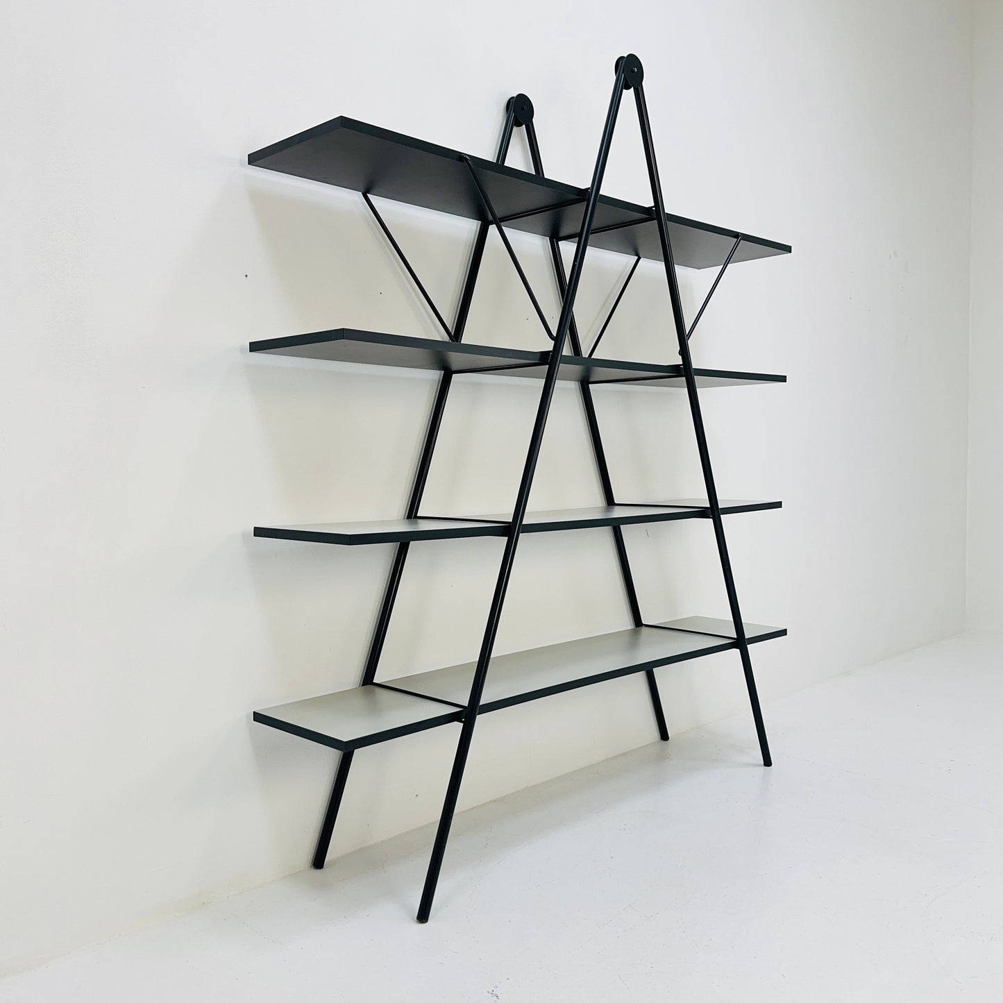 Bauhaus mid century triangle metal & wood shelf /book shelf system 1970s