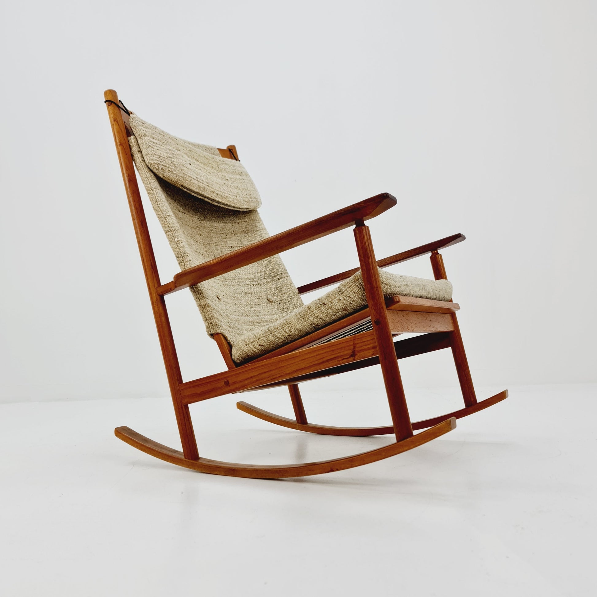 Mid century Scandinavian solid teak Rocking Chair by Hans olsen for Juul Kristensen , 1960s