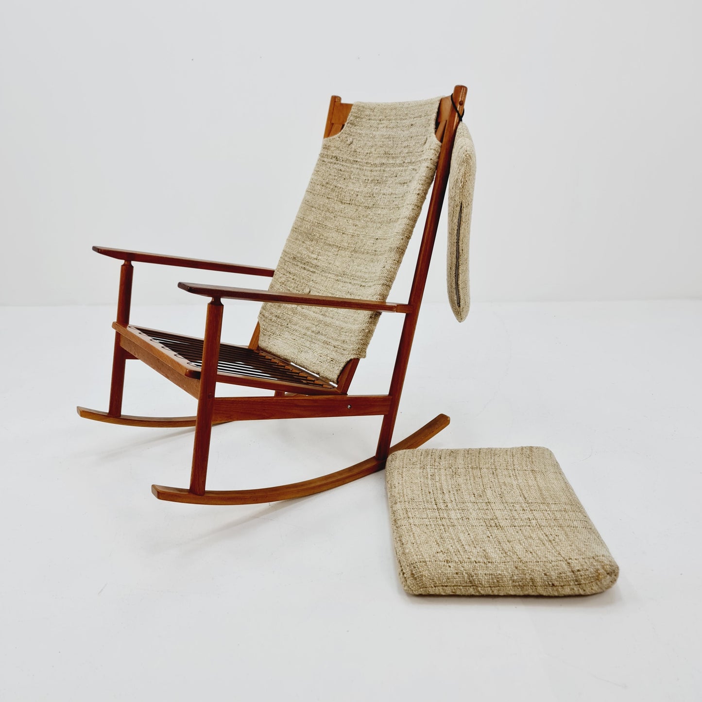 Mid century Scandinavian solid teak Rocking Chair by Hans olsen for Juul Kristensen , 1960s