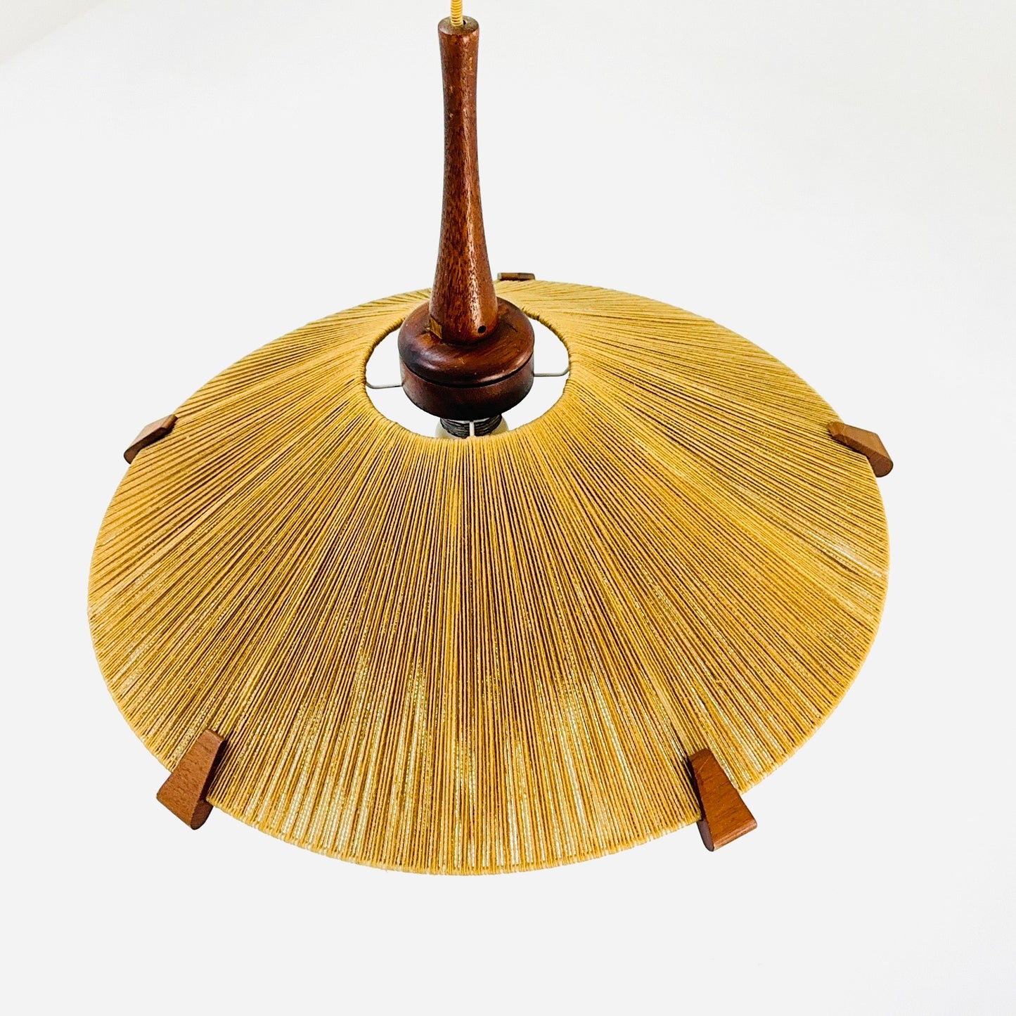 Mid-Century Modern raffia bast and teak pendant lamp by Temde Denmark, 1960s