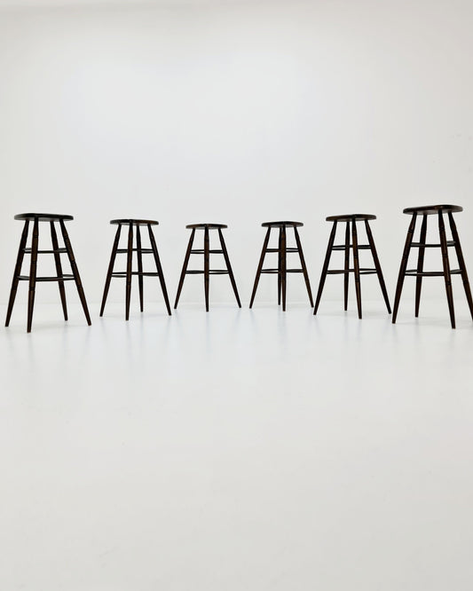 1 of 6 Mid century modern German Bar stool in solid wood, 1950s