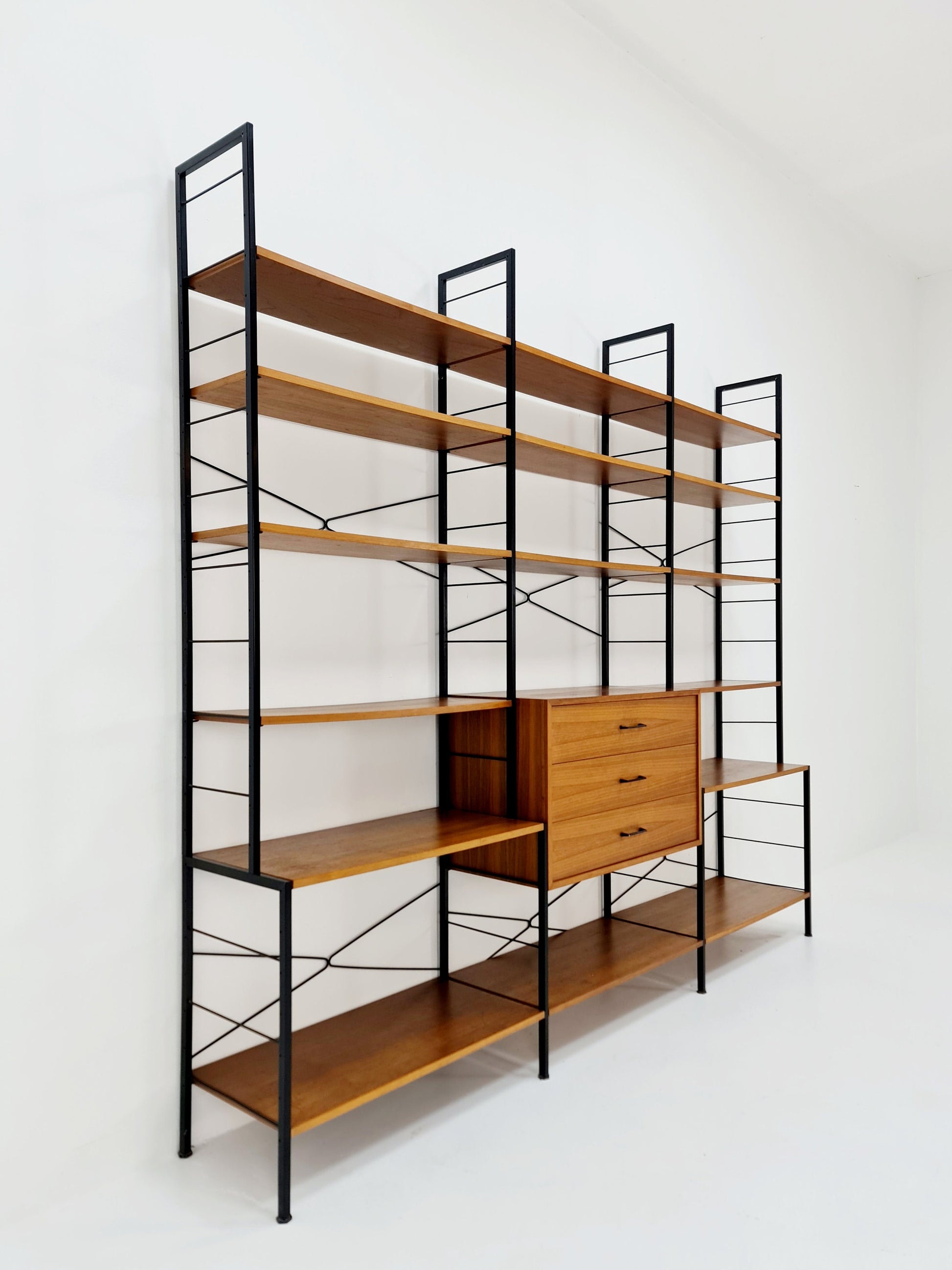 Mid century String shelf-system, bookcase Walnut by WHB Germany, 1950s
