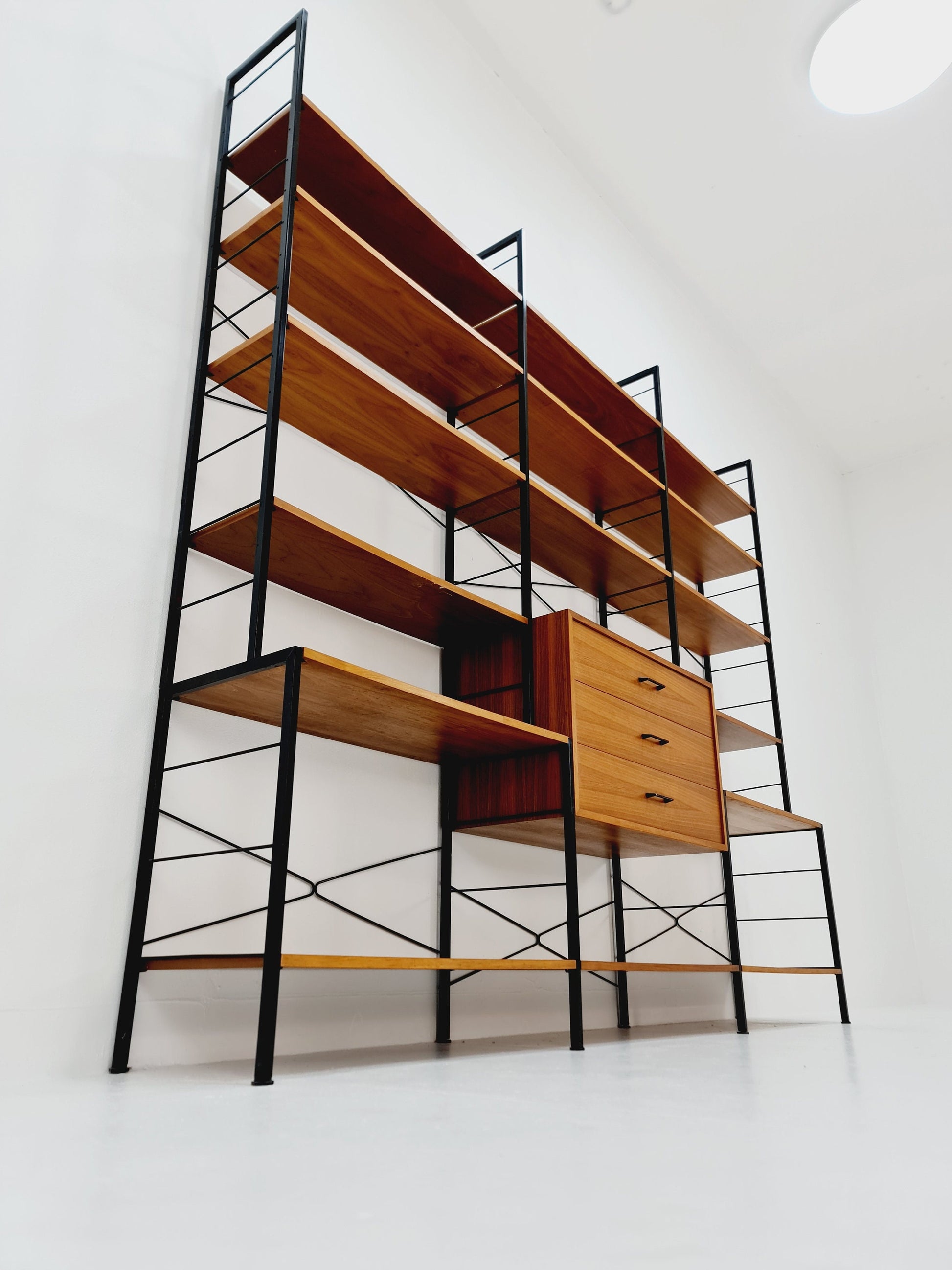 Mid century String shelf-system, bookcase Walnut by WHB Germany, 1950s
