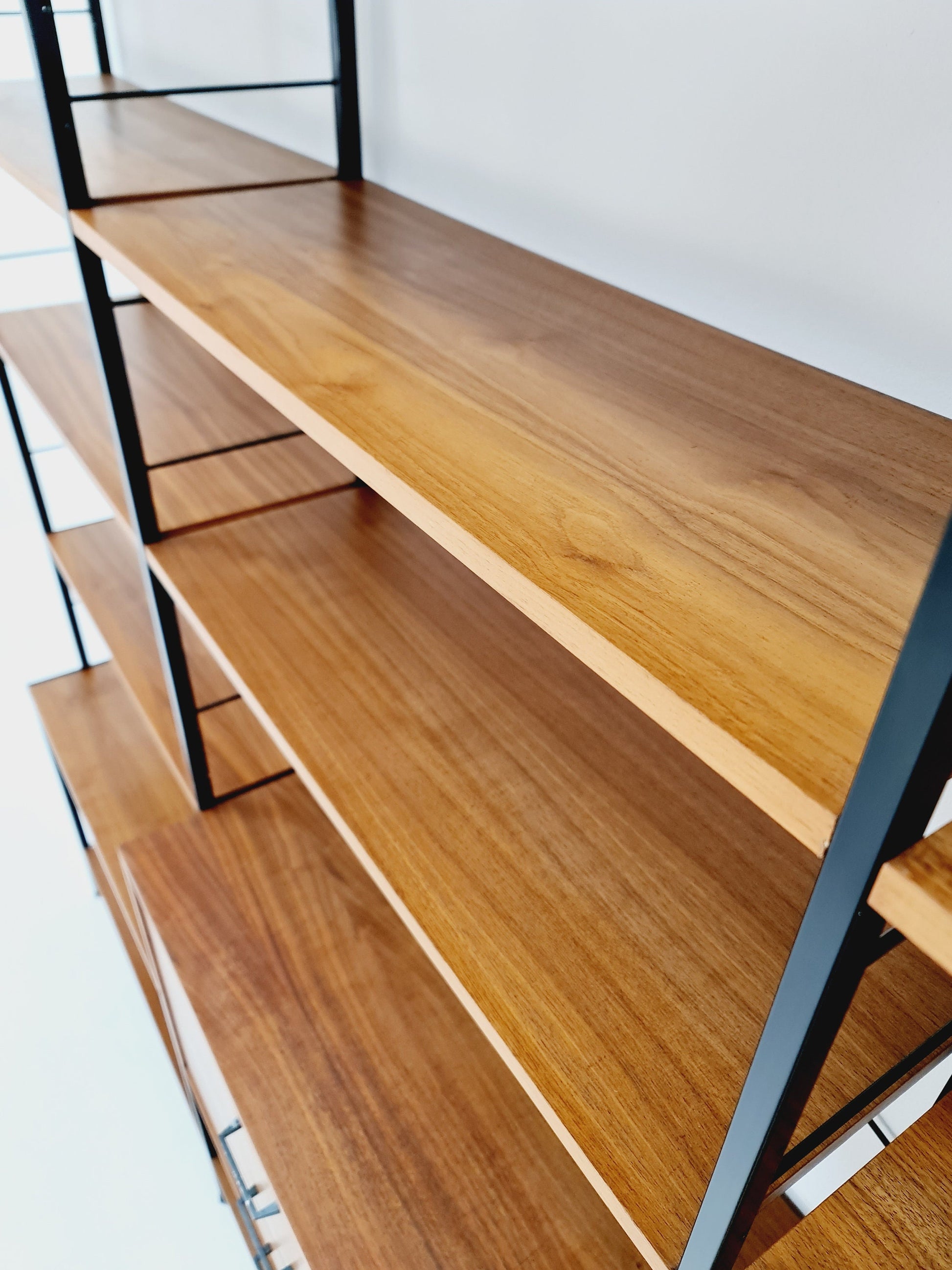 Mid century String shelf-system, bookcase Walnut by WHB Germany, 1950s