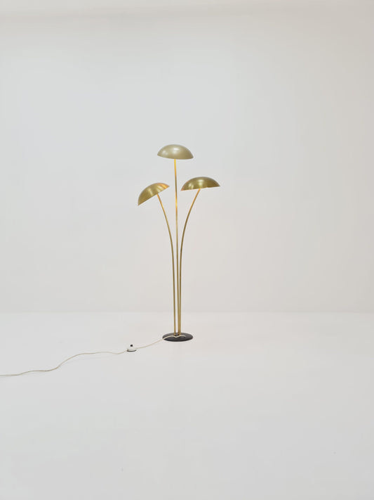 Mid century Swedish Modern Super Rare Brass floor lamp with three lampshades by Bröderna Malmström, 1950s