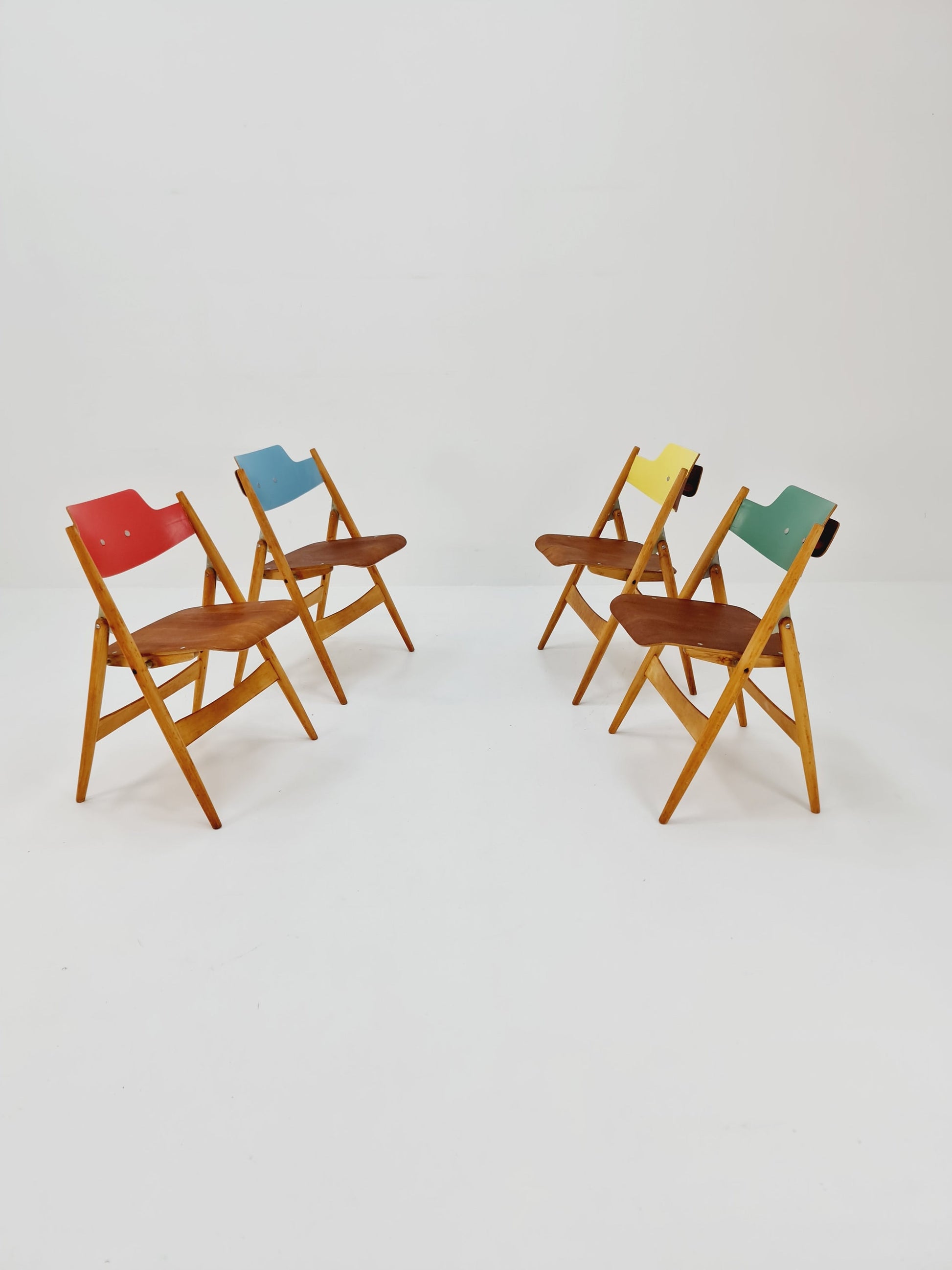 Austrian folding chair model SE18 by Egon Eiermann for Wilde & Spieth, 1950s Set of 4