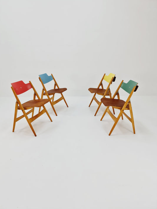 Austrian folding chair model SE18 by Egon Eiermann for Wilde & Spieth, 1950s Set of 4