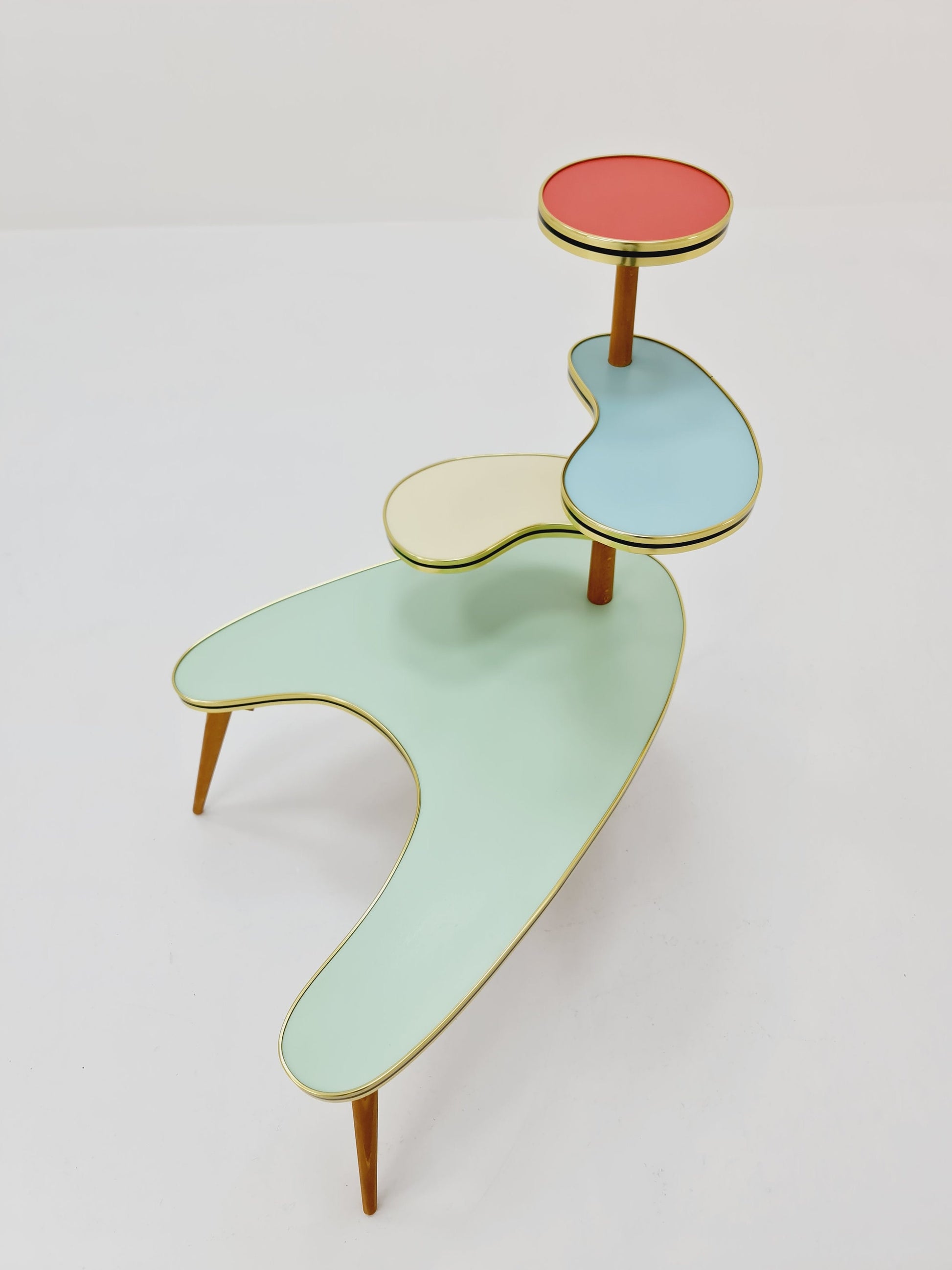 Big 1950s German Plant Stand, Colorful Vintage Mid-Century Minimalist Indoor Plant Stand Side Table Retro flower table