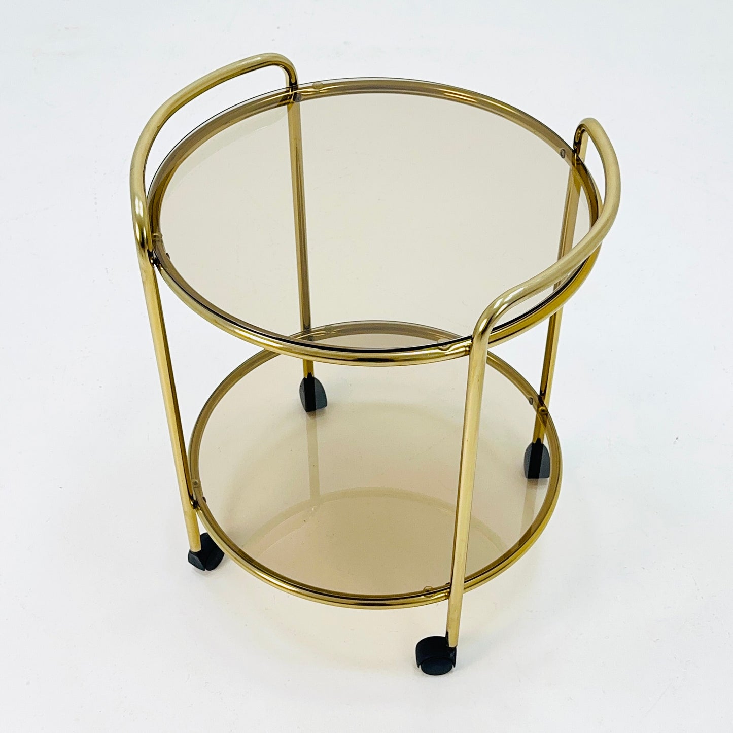 Mid Century Modern Bar/ Tea Cart Gold/Brass smoked Glass France 1970s .