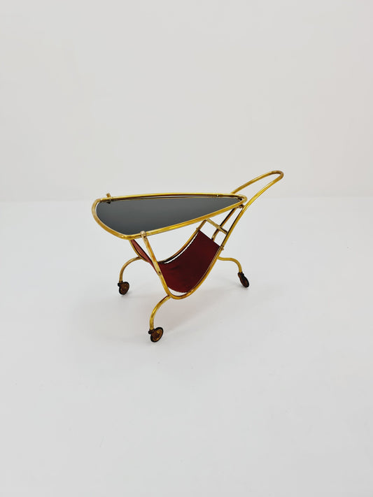 Vintage German mid century trolley bar cart in Brass with Magazine rack 1950s