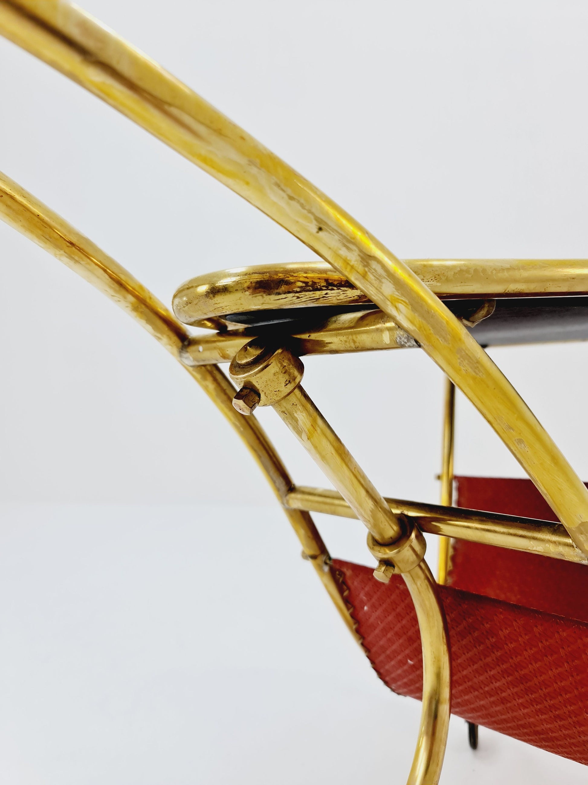 Vintage German mid century trolley bar cart in Brass with Magazine rack 1950s