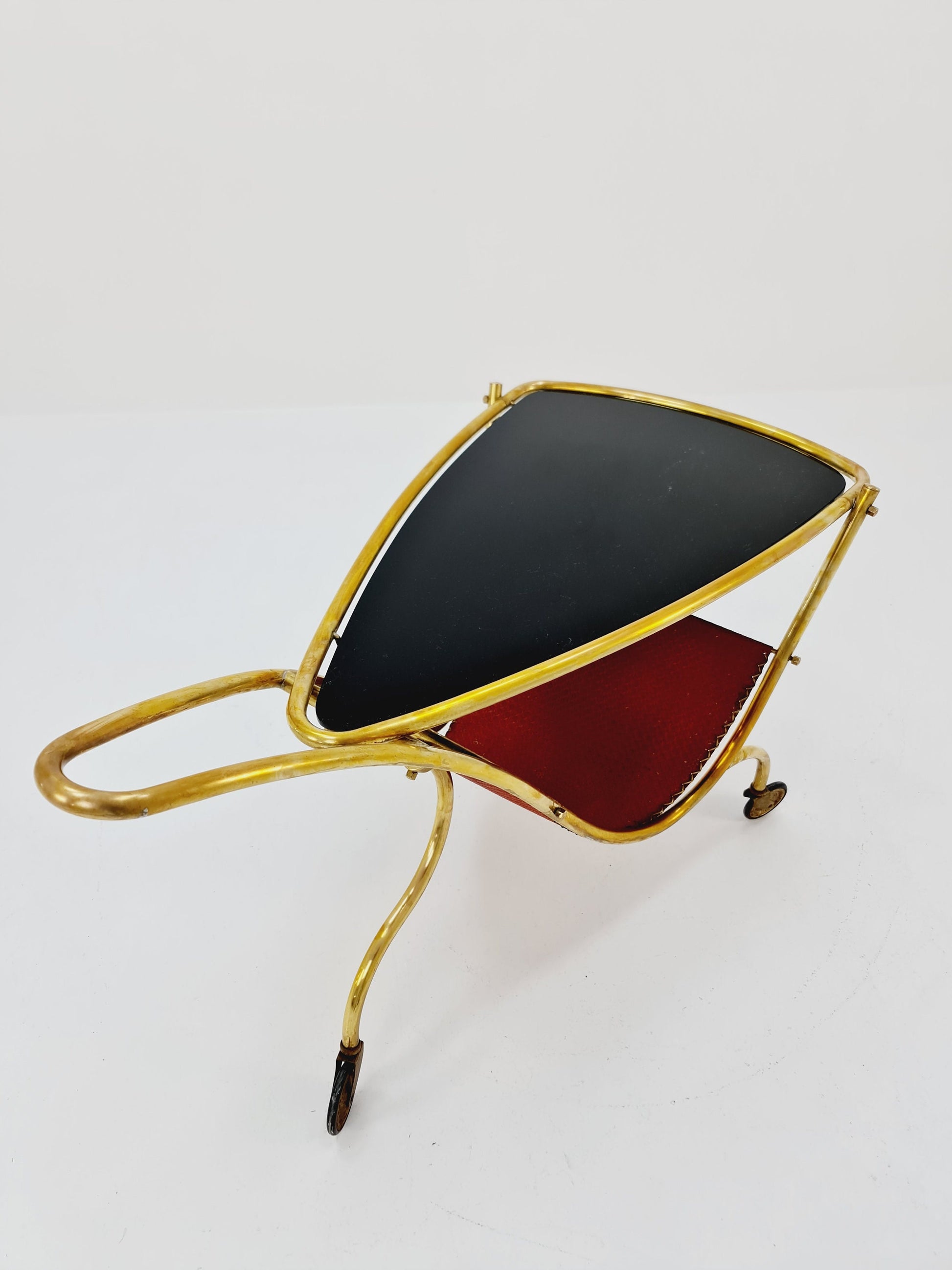 Vintage German mid century trolley bar cart in Brass with Magazine rack 1950s